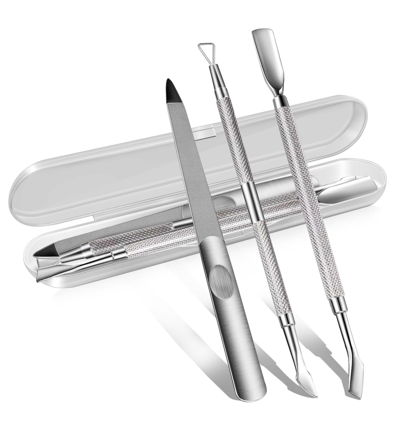 3PCS Cuticle Pusher & Gel Polish Remover Set | Professional Nail Files & Tools for Manicure & Pedicure | Durable Salon Quality Metal Acetone Scraper - Buy Online on GoSupps.com