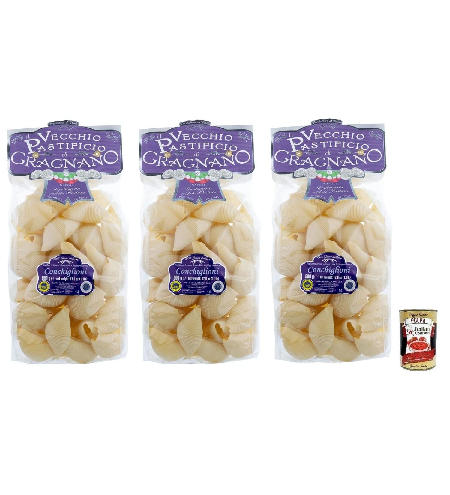 Italian Gourmet E.R. Il Vecchio Pastificio di Gragnano Pasta Conchiglioni Gragnano Durum Wheat Semolina Pasta 500g + 400g Box of 3 - Buy Online on GoSupps.com