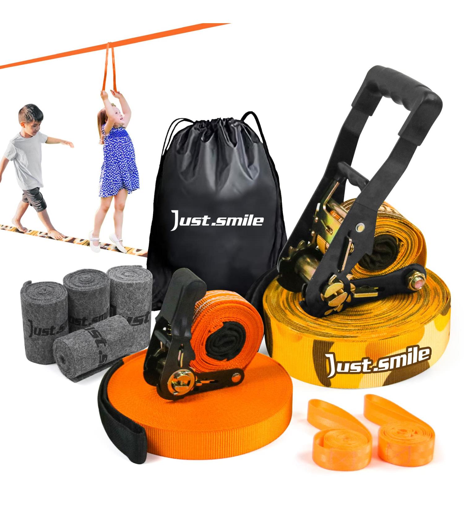 65ft Slackline Kit with Tree Protectors, Arm Trainer, and Carry Bag Fun Slacklining Set for Kids and Adults - Buy Online on GoSupps.com