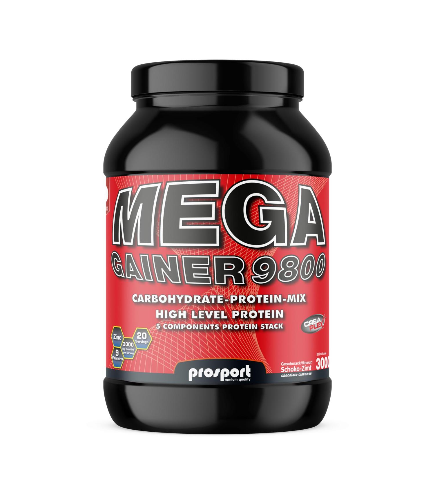 Prosport Mega Gainer 9800 chocolate cinnamon weight gainer mass building carbohydrate protein concentrate 3000g can