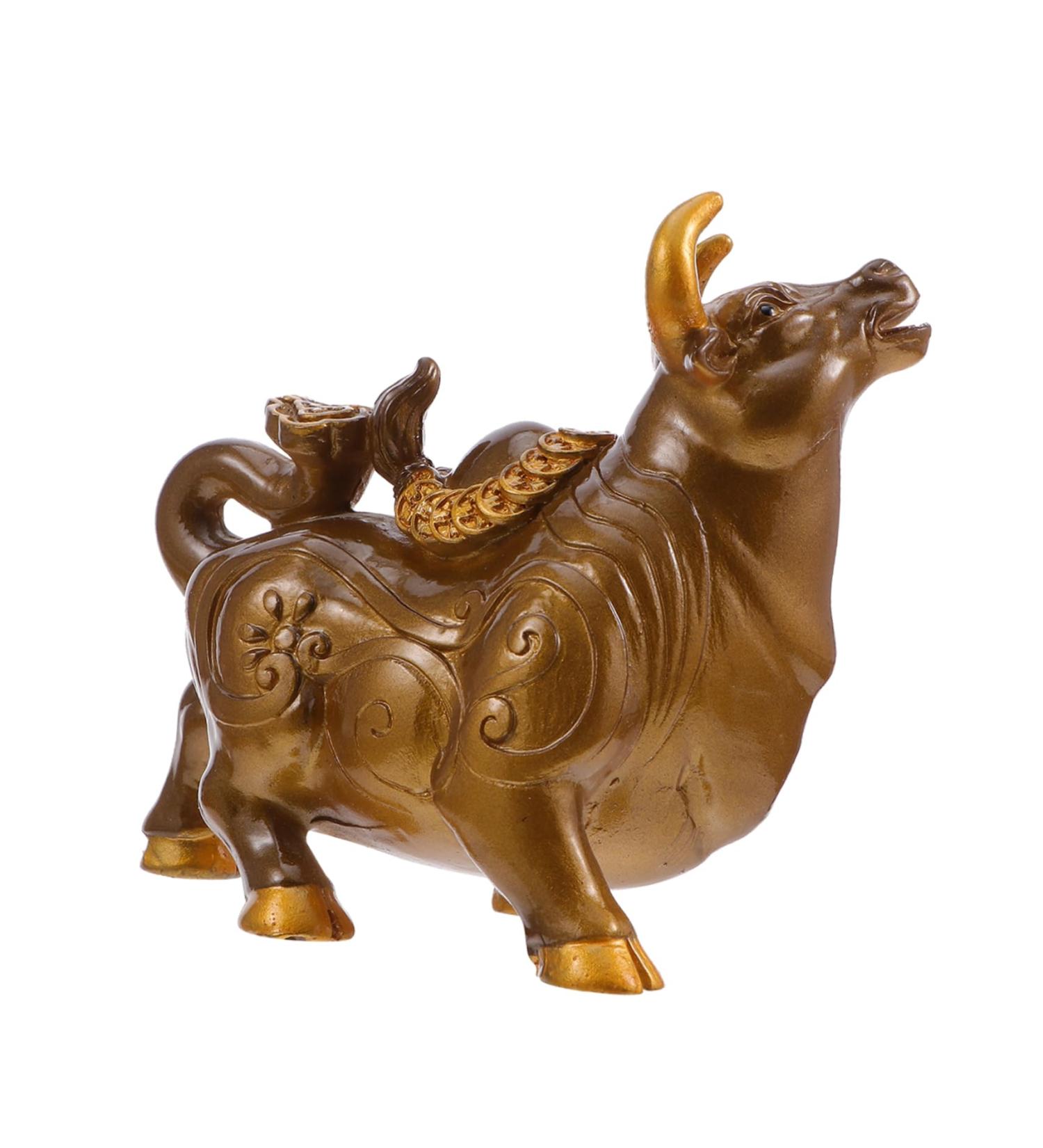 Zerodeko Brass Decor Tea Pet Cow Good Luck Miniature Ornament Office Desk Decor Ox Tea Figurines for Prosperity Statue Chinese Lucky Coins Ox Decor Cow Statue Animal Resin Lunar Calendar - Buy Online on GoSupps.com