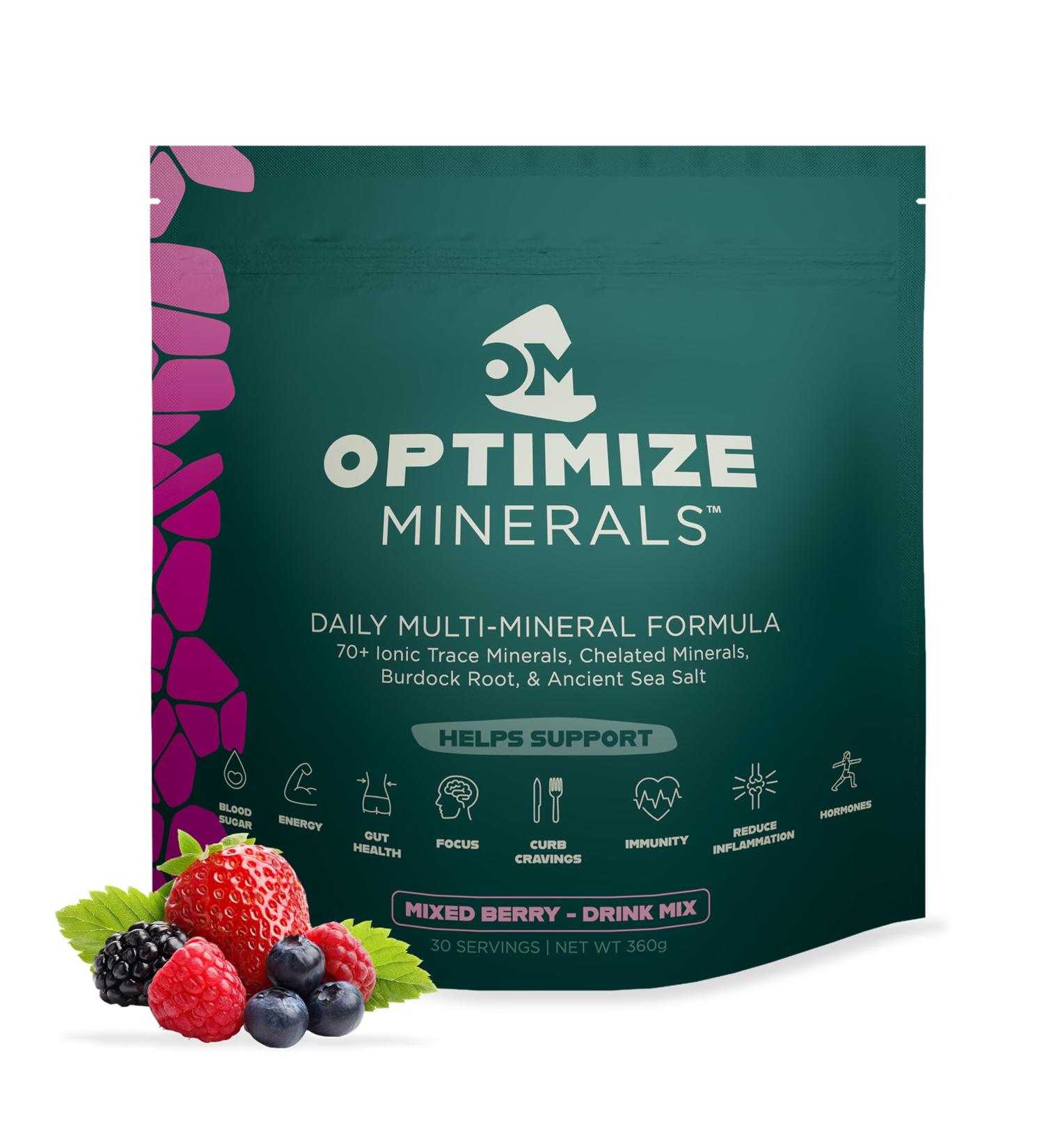 Optimize Minerals Multi Mineral Daily Formula Magnesium, Electrolytes & Trace Mineral Supplement Powder - Gluten Free Vitamins Drink - Mixed Berry, 30 Servings - Buy Online on GoSupps.com