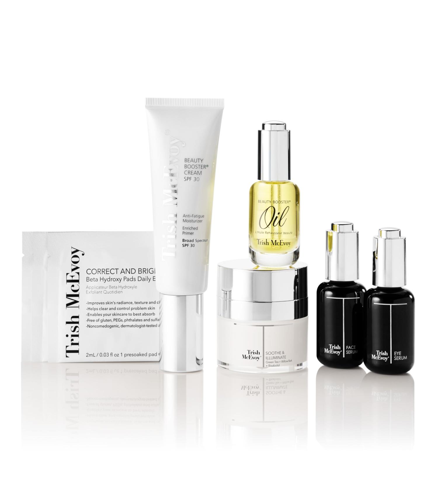 Trish McEvoy Beauty Booster Must Haves Travel Set | 6-Piece Correct & Brighten Collection for Radiant Skin - Hydroxy Pads Face & Eye Serums Moisturizer & SPF 30 - Buy Online on GoSupps.com
