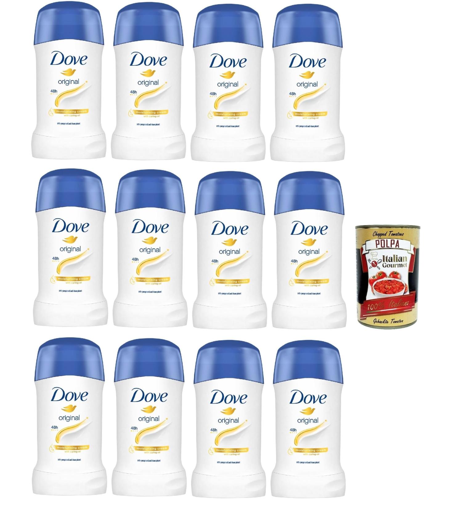  Italian Gourmet E.R. Dove 12-Pack Anti-Draining Stick Deodorants with Moisturizing Cream 1/4 - Up to 48 Hour Protection - With Nourishing Oil - For Men and Women - 12 x 40ml + Italian Gourmet Pulpa 400g - Buy Online on GoSupps.com