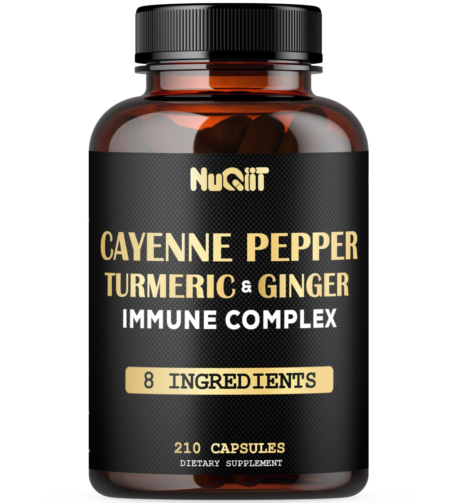 210 Pills - Cayenne Pepper Capsules Organic with Turmeric Ginger Immune Support Complex as Elderberry Echinacea Garlic Bulb - Digestion Heart Health & Body Management - Buy Online on GoSupps.com