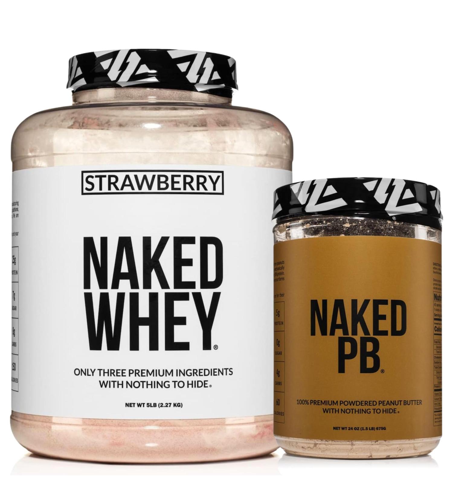 NAKED Strawberry Whey Protein Powder 5LB (61 Servings) + PB Powdered Peanut Butter 1.5LB (45 Servings) Bulk Grass-Fed Non-GMO Gluten Free Soy Free Vegan - Buy Online on GoSupps.com