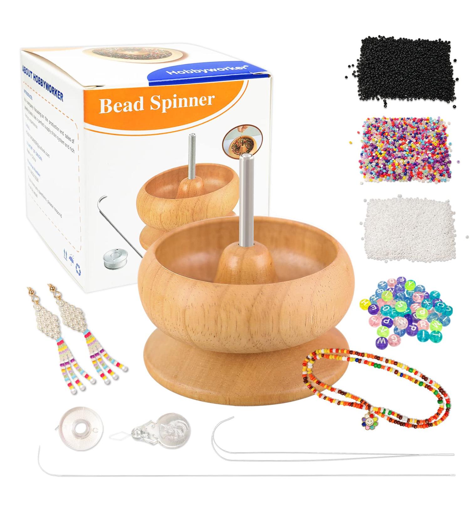 Hobbyworker Wooden Bead Spinner Upgrade Kit with Needles, Seed Beads, and Surprise Gift Pack - Colorful Bead Spinner Tool for Jewelry Making - Buy Online on GoSupps.com
