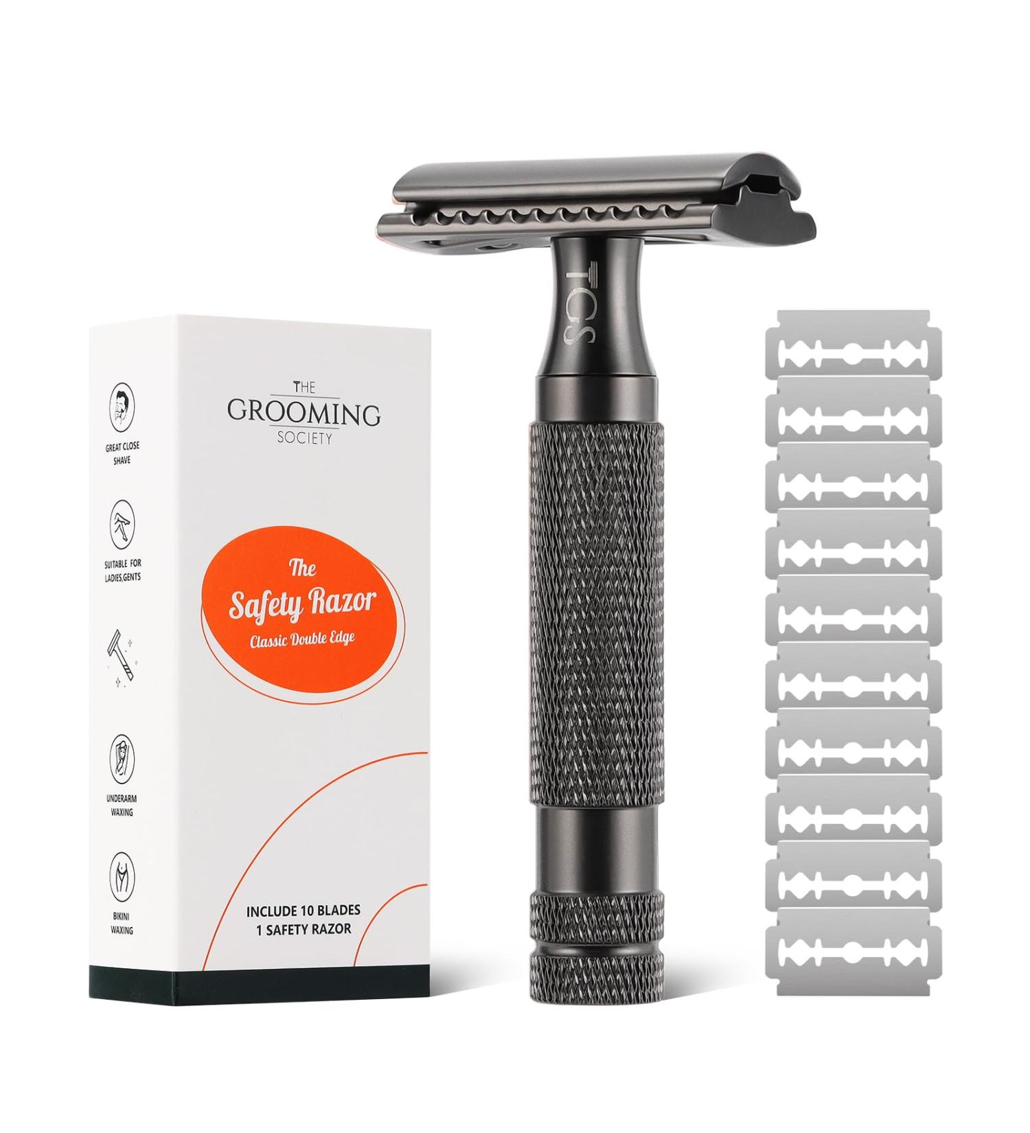 Men's Double Edge Safety Razor - Matte Black Thick Short Handle 10 Blades Portable Travel Size Smooth Closed Shave - Buy Online on GoSupps.com