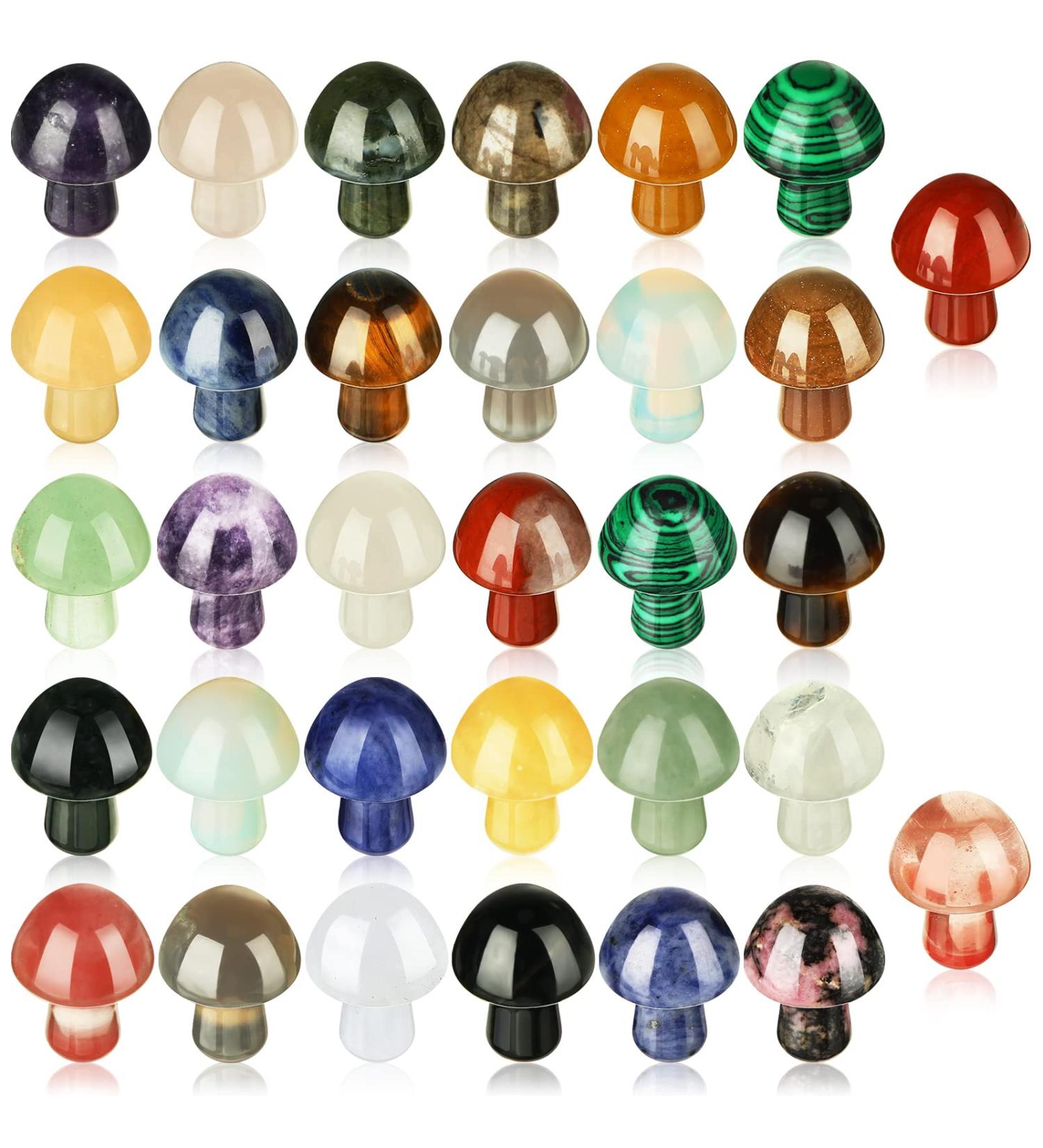 Mini Crystal Gemstone Mushroom Sculptures - 32 Pc Set for Decor & Crafts - Buy Online on GoSupps.com
