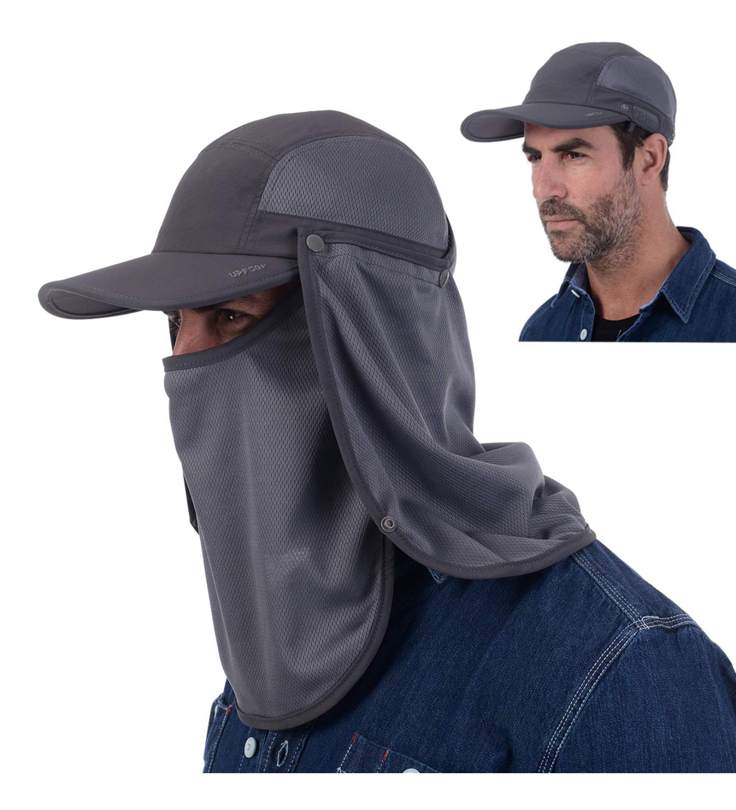 USHAKE Sun Cap Fishing Hat with Face Neck Cover Flap - Dark Grey - Buy Online on GoSupps.com