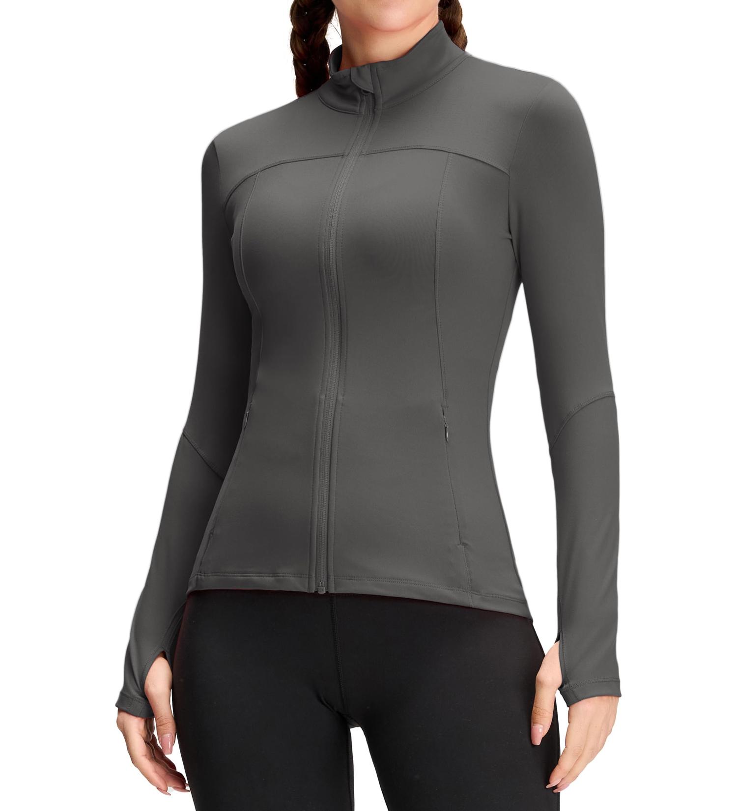 Queenieke Women's Long Sleeve Running Jacket - Light Breathable & Stylish Full Zip Sports Jacket with Pockets for Fitness & Yoga - Meteorite Gray XS - Buy Online on GoSupps.com
