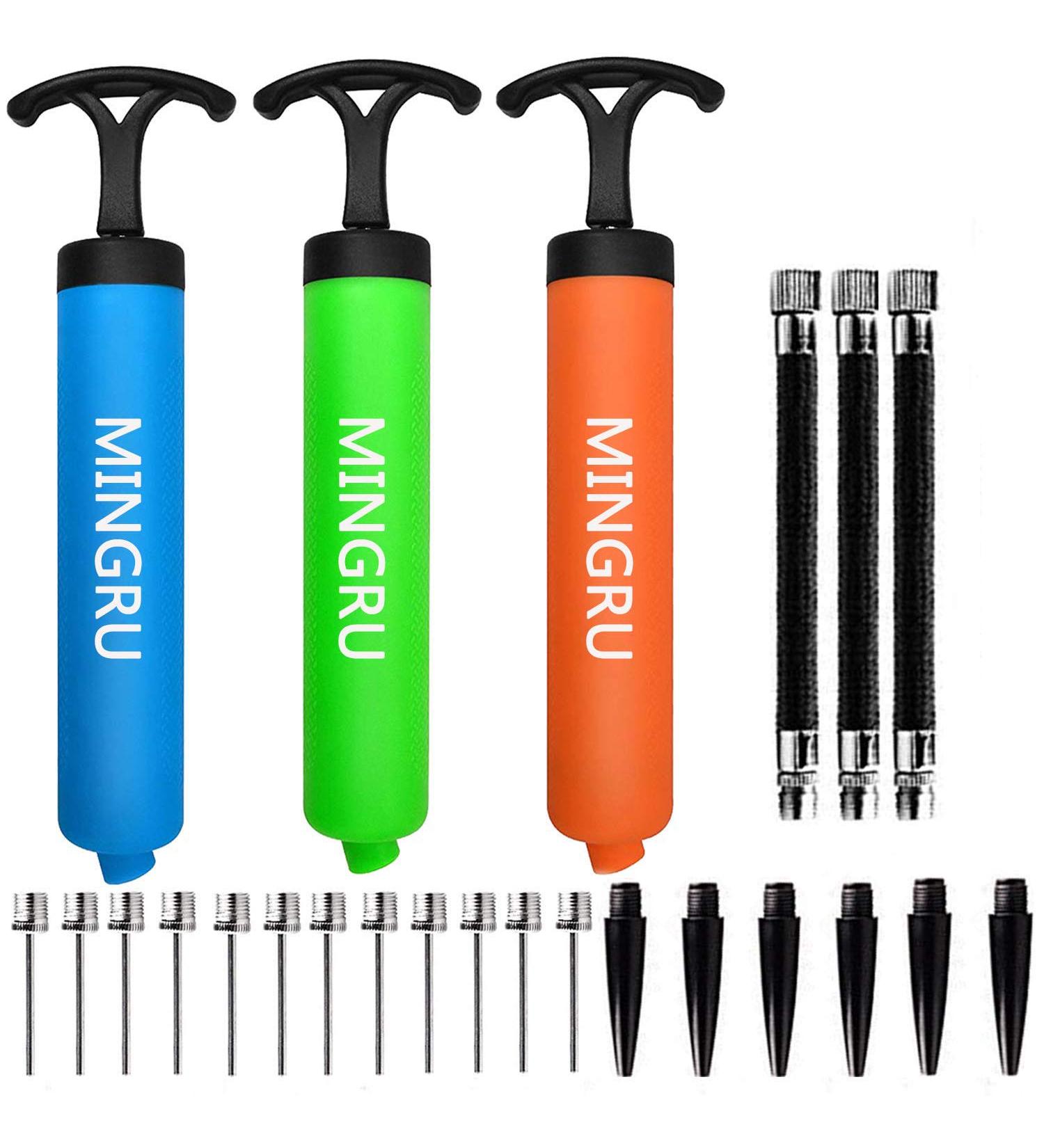 MINGRU Ball Pump for Basketball  Soccer  Volleyball  Rugby  Water Polo Ball & Other Inflatables Air Pump  Needles and Nozzles Included 3 PACK - BLUE GREEN ORANGE 8" - Buy Online on GoSupps.com