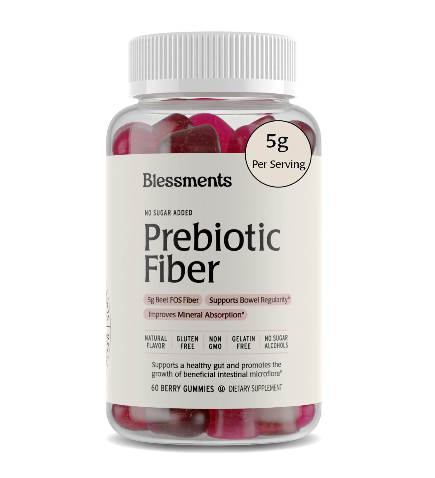Blessments - Prebiotic Fiber Gummies for Adults & Kids with No Added Sugar- 5g (60 Count) High Fiber Supplement Gummies - Vegan - Keto Friendly - Digestive Health Supplements - Buy Online on GoSupps.com