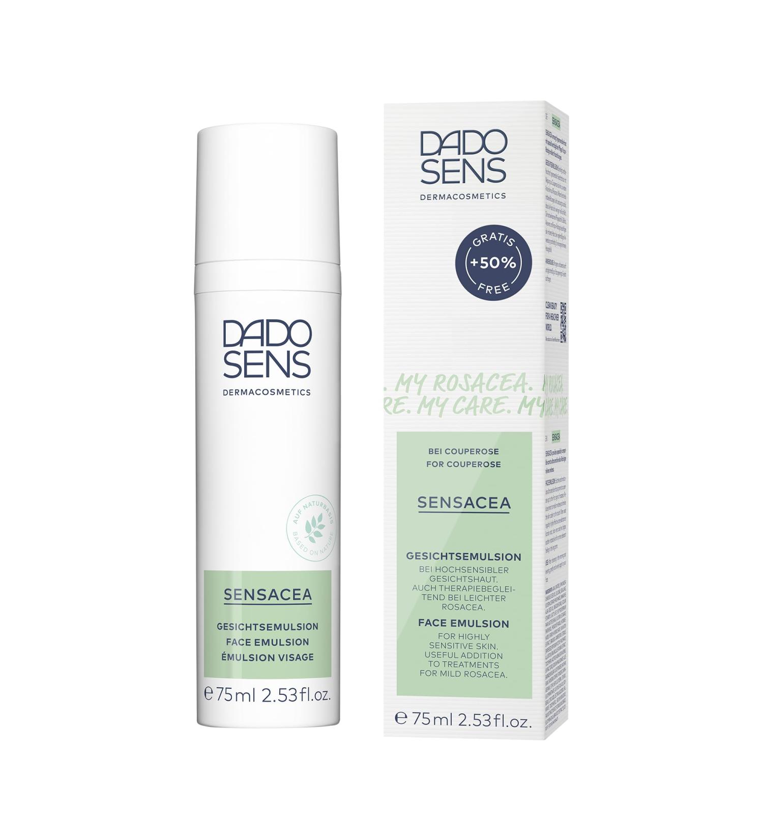 DADOcosmed DADO SENS SENSACEA Facial emulsion special size 75 ml antiredness special care for rosacea and couperose relieves heat sensation skin redness and itching vegan for the - Buy Online on GoSupps.com