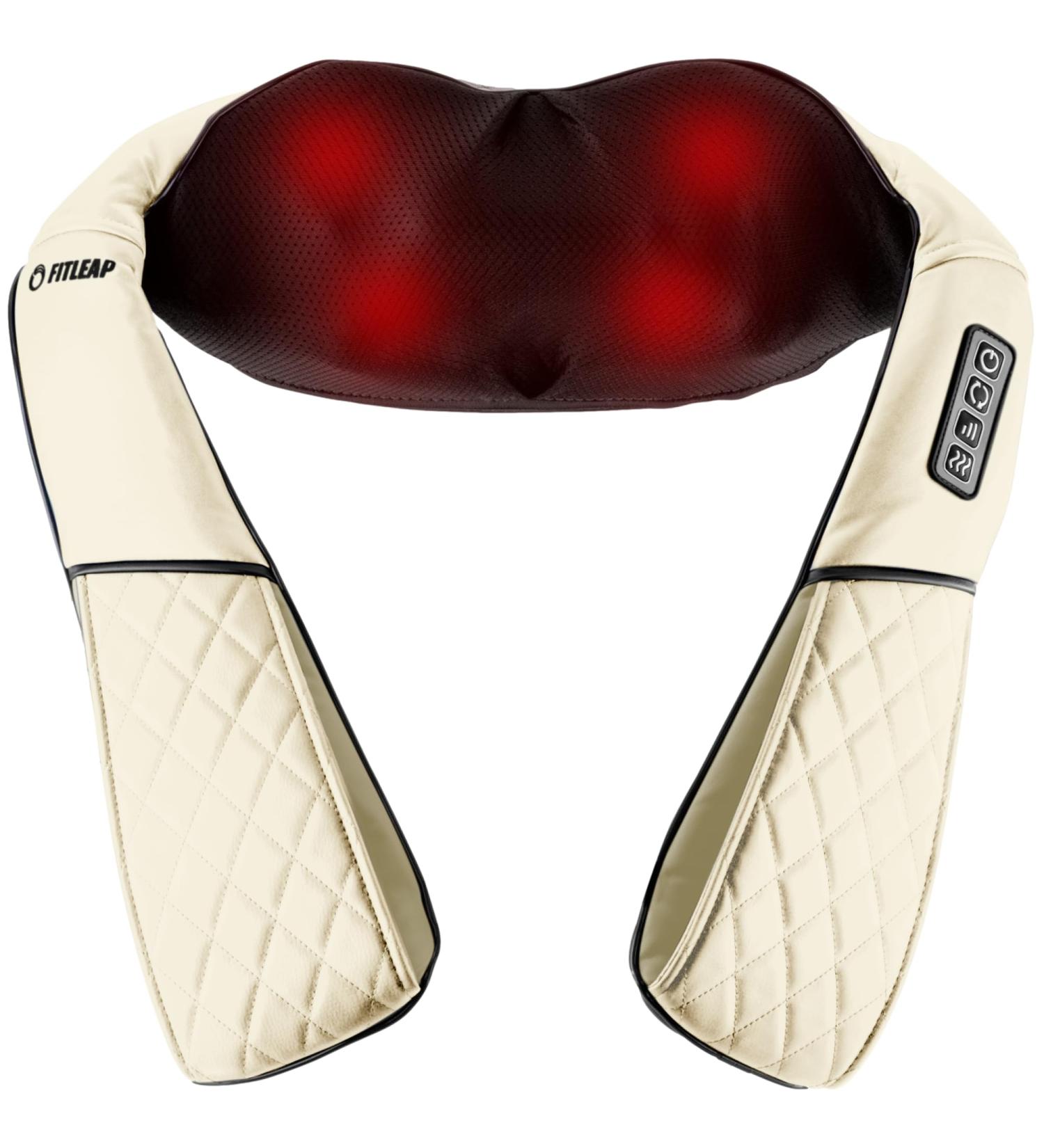 Fitleap Shiatsu Neck & Shoulder Massager | Infrared Heat Muscle Pain Relief | Premium Ergonomic Design - Buy Online on GoSupps.com