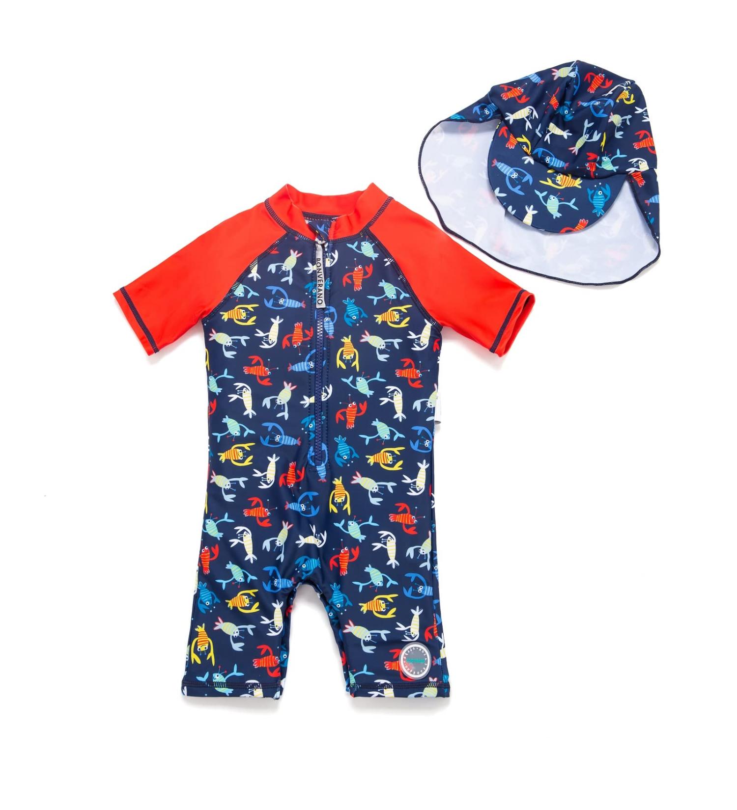 BONVERANO Baby Boys Swimsuit UPF 50+ Short-Sleeve One Piece Swimwear 2-3 Years Colorful Cray - Buy Online on GoSupps.com
