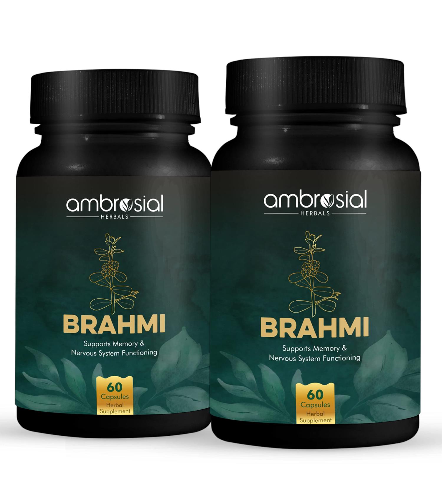 Bacopa Monnieri Brahmi Capsules - 500mg 120 Tablets | | Bacopa Extract | Non - GMO | Gluten & Allergen Free | Brain Supplement | 100% Natural Ingredients | By Ambrosial 60 count (Pack of 2) - Buy Online on GoSupps.com