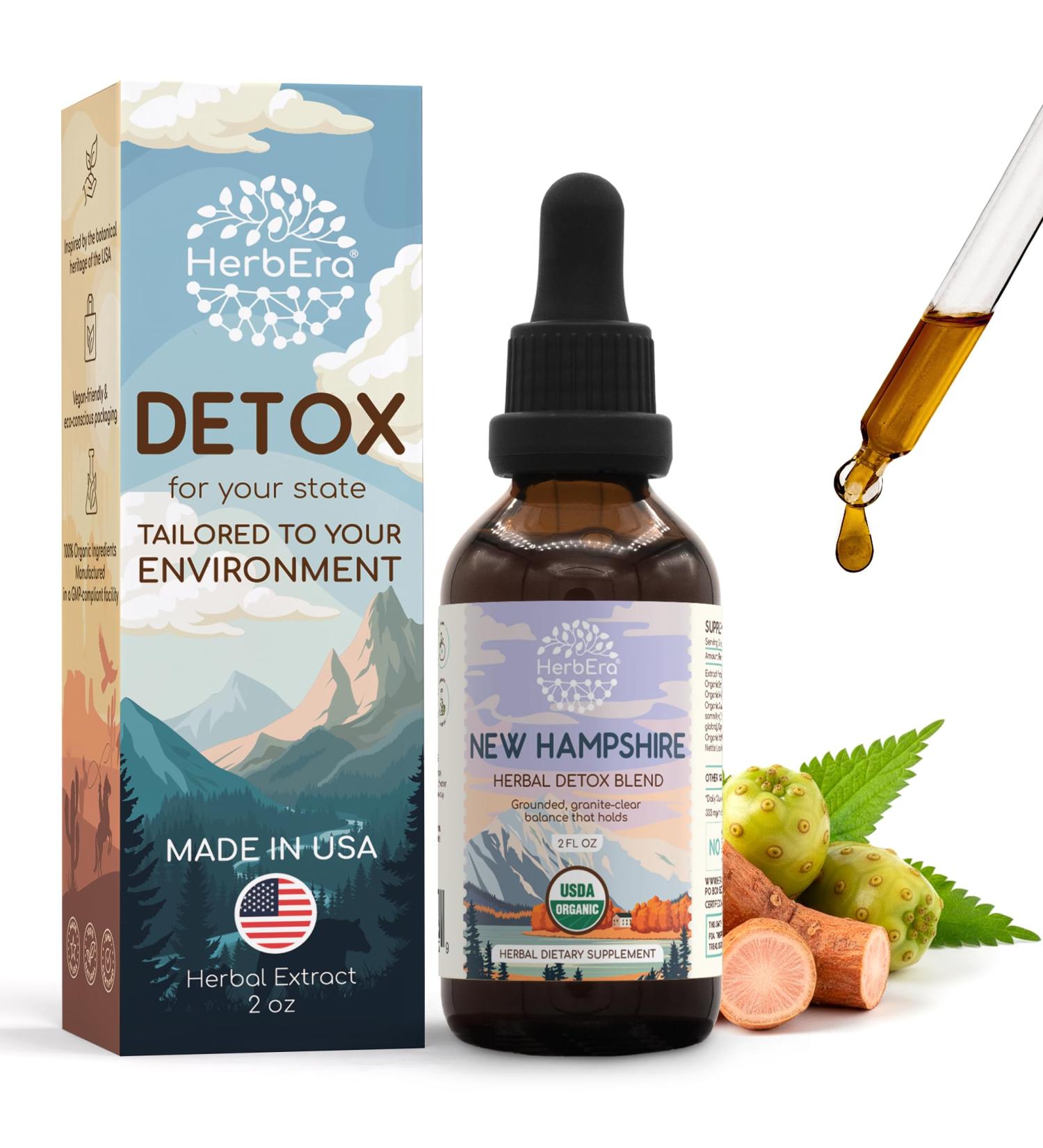 HerbEra New Hampshire Herbal Detox Blend - USDA Organic Extract Made in USA | Immune & Liver Support Liquid Drops | Ashwagandha Dandelion Root Licorice Milk Thistle Noni | 2 fl oz - Buy Online on GoSupps.com