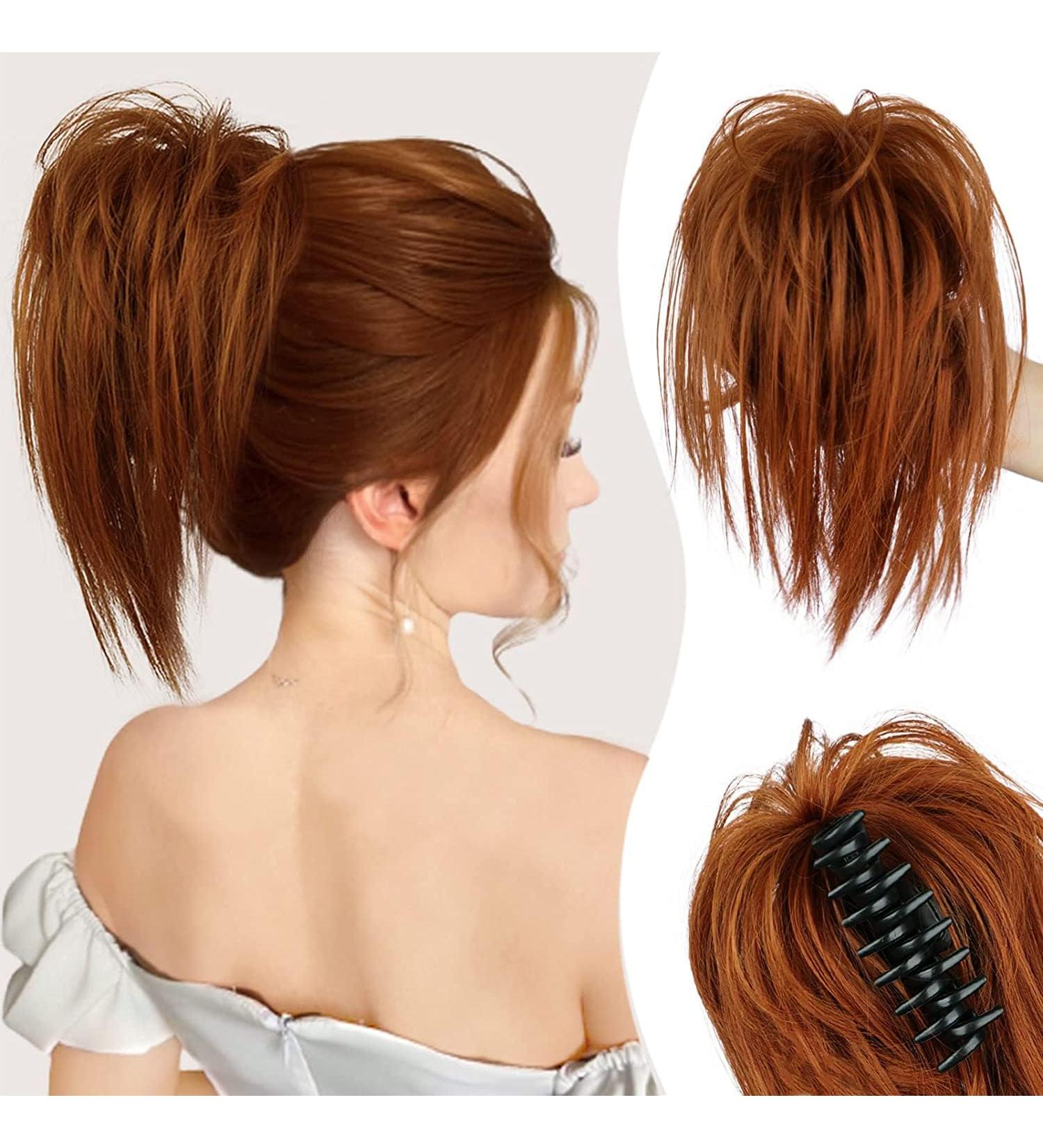 Copper Red Messy Bun Hair Extension | Claw Clip Ponytail Synthetic Hairpiece for Women & Girls - Buy Online on GoSupps.com
