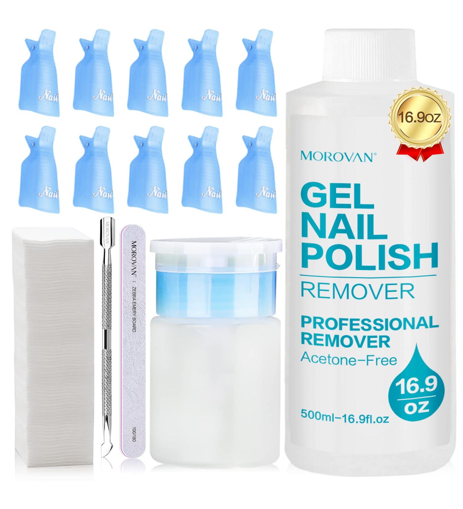 Morovan Gel Nail Polish Remover Kit - Professional Non Acetone Gel Soak Off Remover Set with Cuticle Pusher and Nail Remover Clips - 15 Piece Set - Buy Online on GoSupps.com