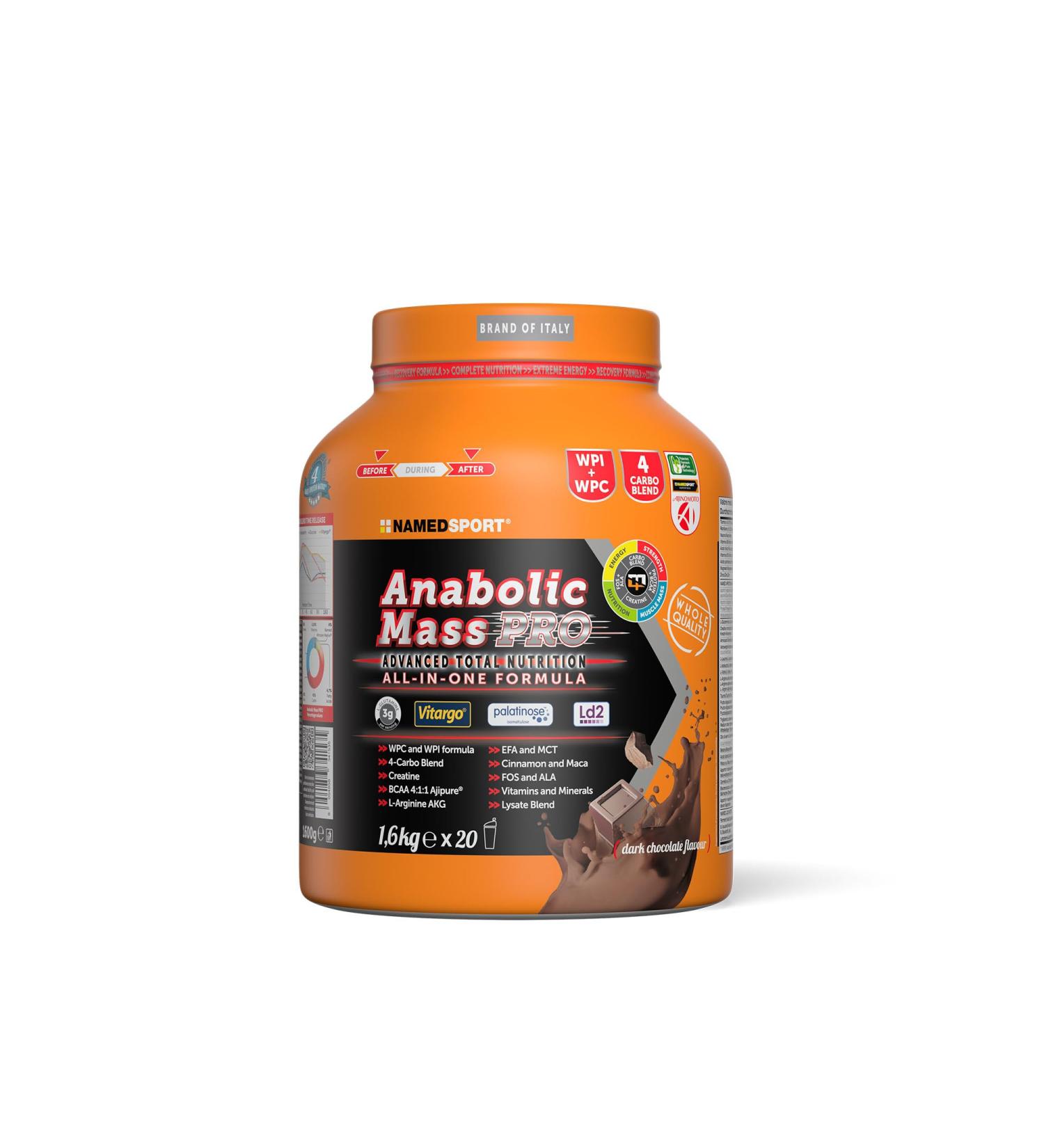 Namedsport Anabolic Mass Pro - Chocolate Protein Powder | 1.6 kg Whey Isolate & Concentrate for Muscle Growth | Italian Brand - Buy Online on GoSupps.com
