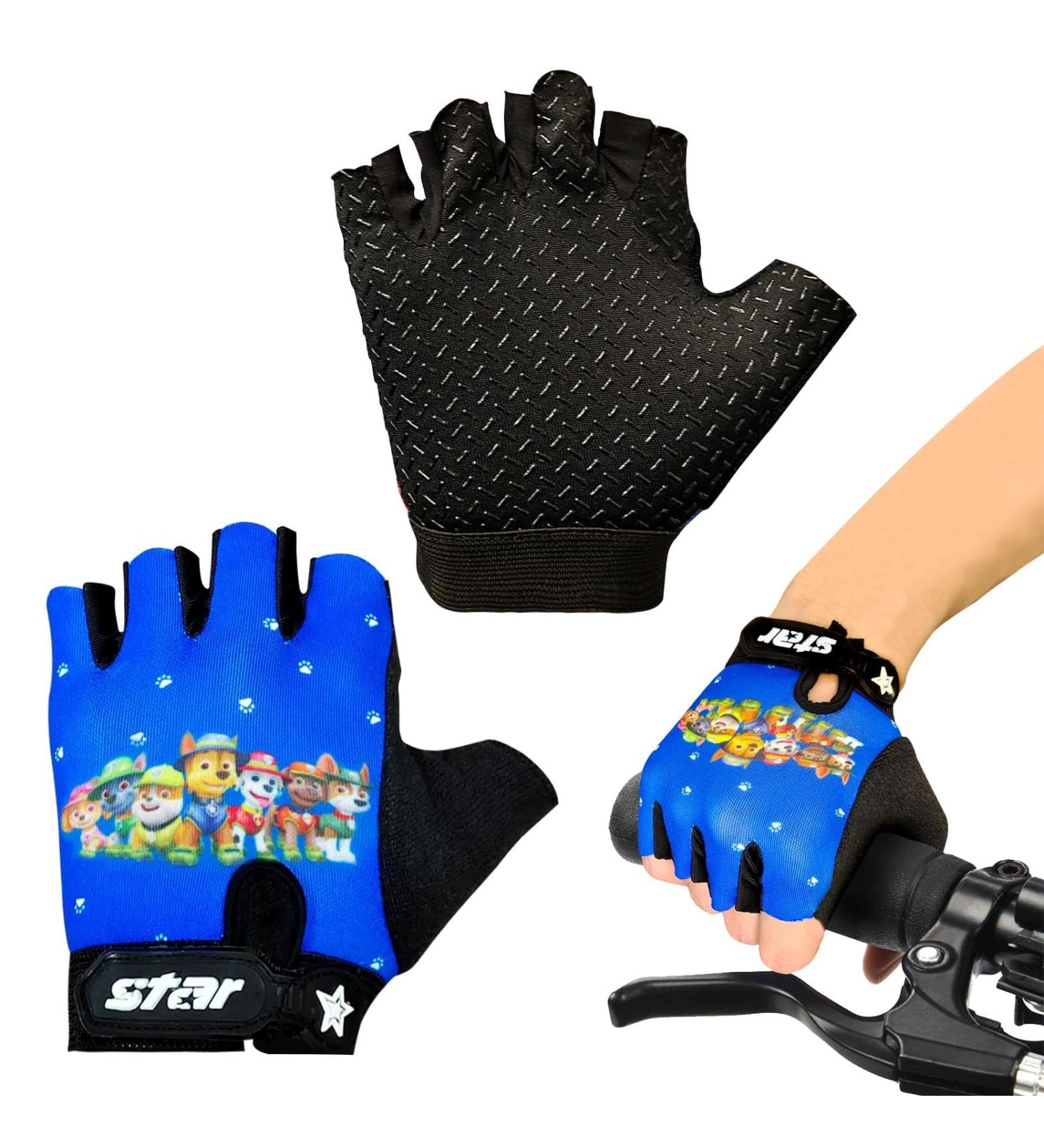 Children's Fingerless Bicycle Gloves - Summer Gel BMX Gloves for Boys & Girls 5-10 Years - Blue Hiking & Scooter Wheel Gloves - Buy Online on GoSupps.com
