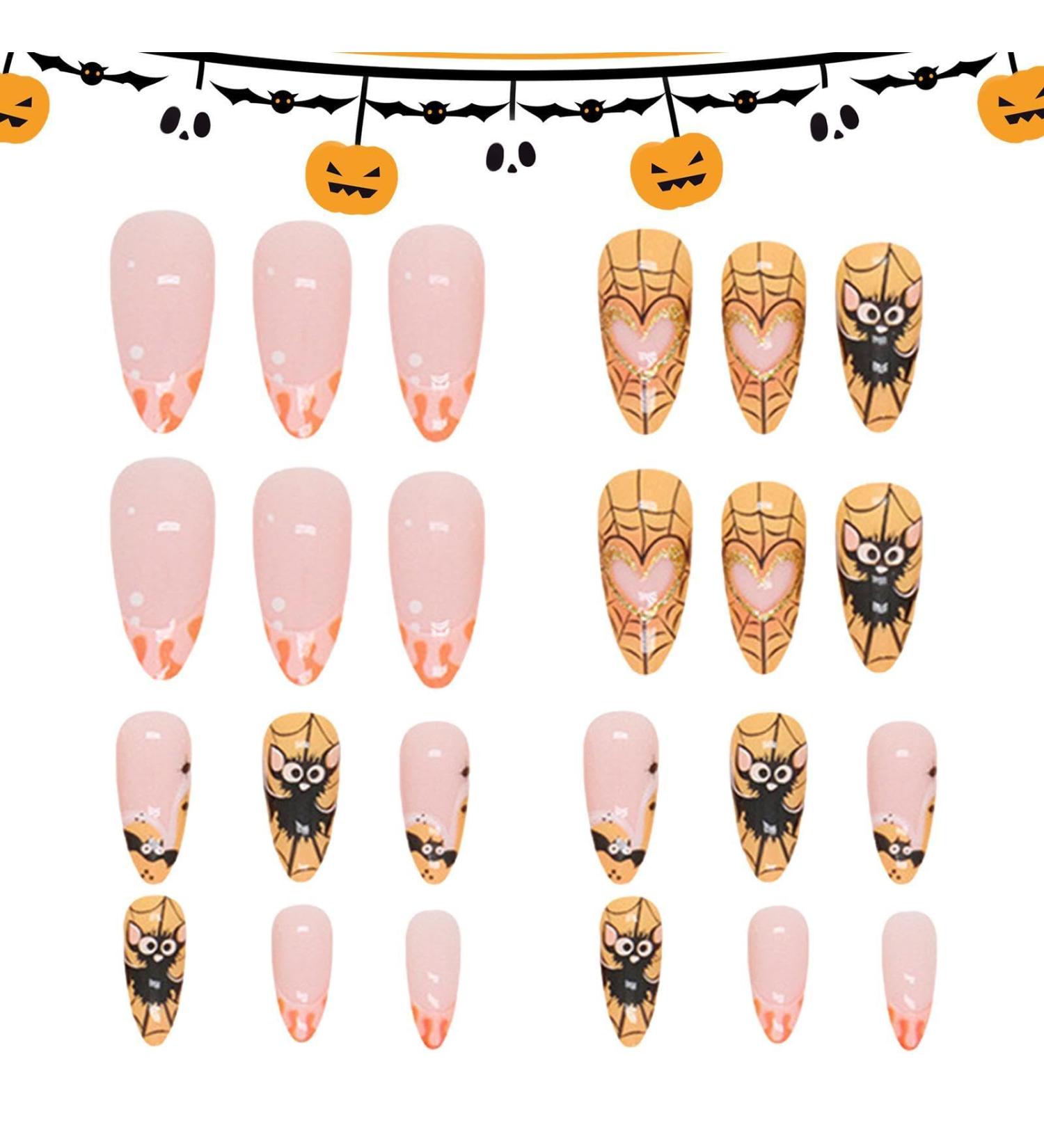 Paodduk Almond Halloween Nails Press On Almond Nails Almond Fake Nail Reusable False Nail Glue on Niail Press On Nail Manicure Decor for Girls - Buy Online on GoSupps.com