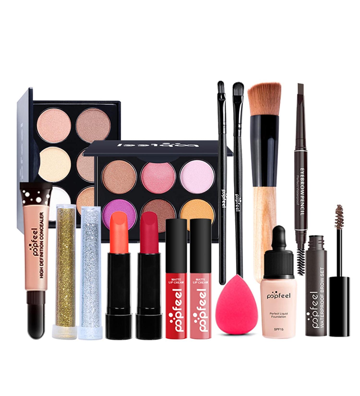 All-In-One Makeup Kit 16 Pcs Complete Makeup Gift Set Full Kit Combination with Eyeshadow Blush Lipstick Concealer etc Essential Starter Bundle for Women Pro Multi-purpose Beauty Cosmetic Set#10 KIT009 - Buy Online on GoSupps.com