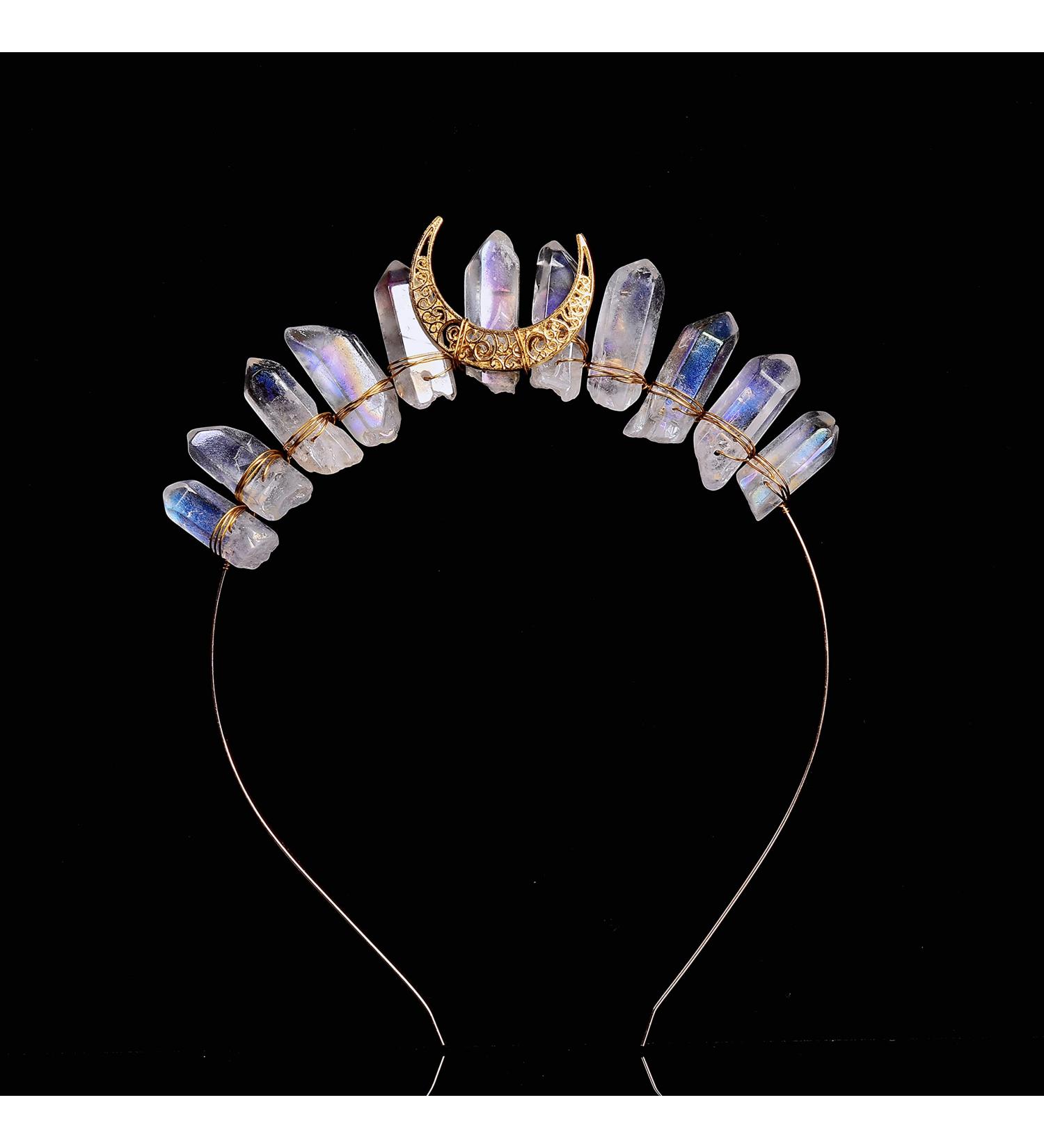 Natural Crystal Quartz Moon Headband - Raw Gemstone Moon Crown for Women - Buy Online on GoSupps.com