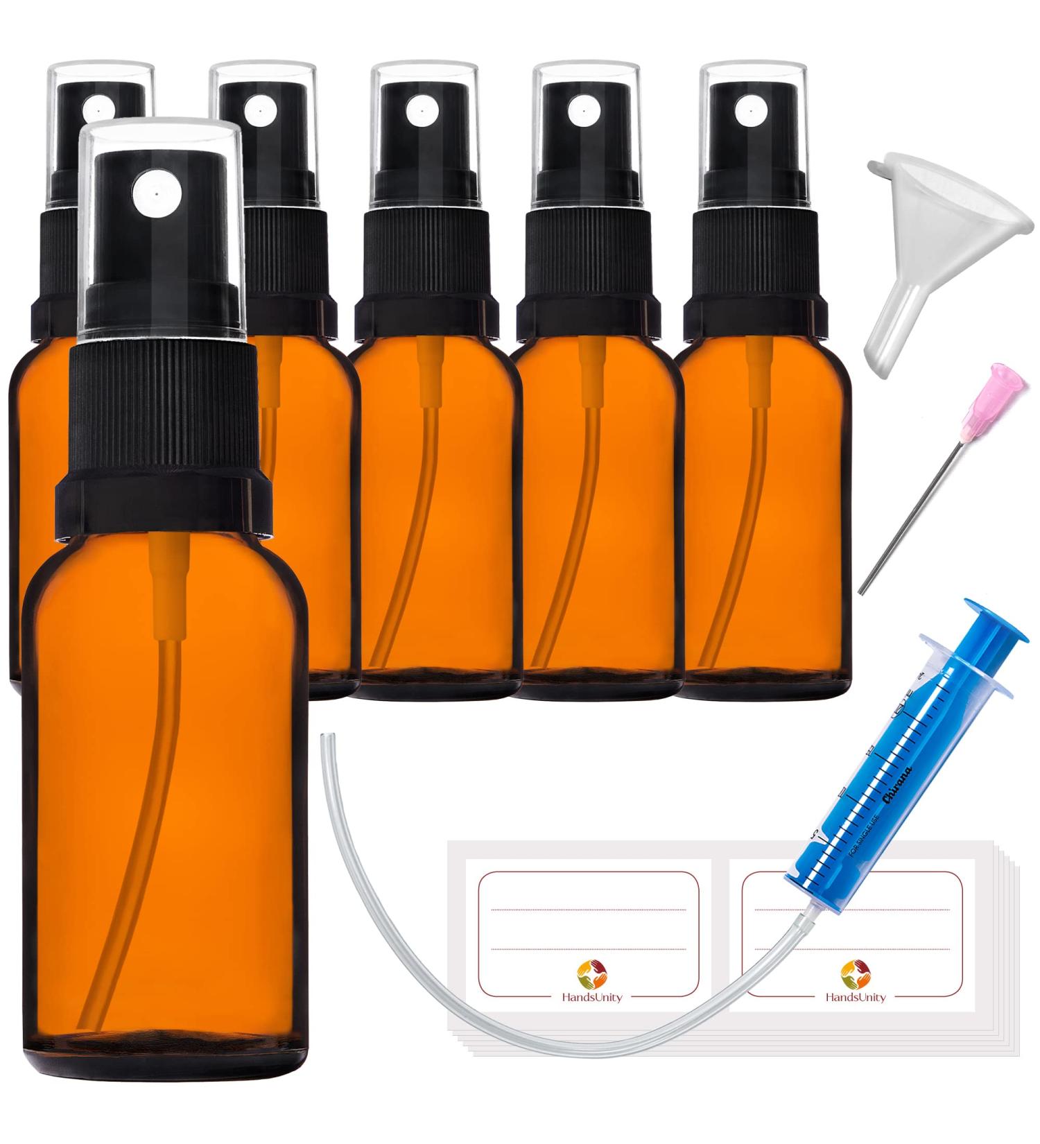 Handsunity 20ml-6Stk spray bottle glass bottle with atomizer-amber pharmacy bottle set with black atomizer Glass sprouting bottle made of brown las with 17 pcs accessories 20ml-6 pieces black cap