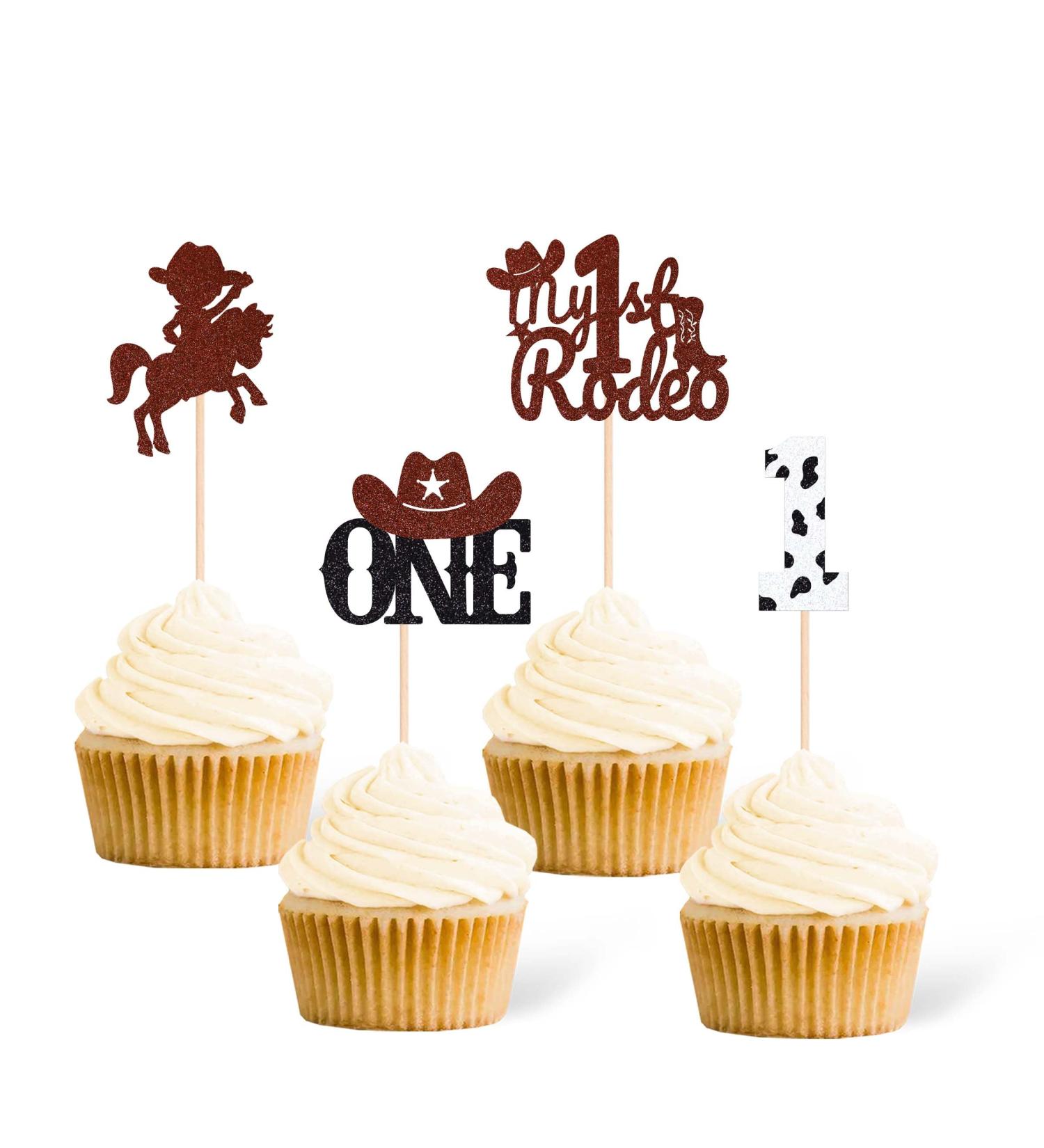 Gexolenu 24 Pcs My First Redeo Cupcake Toppers 4 Shapes Glitter Brown Cowboy Hat One Boots Cupcake Picks For Western Theme Baby Shower First Birthday Cake Decorations Rodeo Party Supplies Style E - Buy Online on GoSupps.com