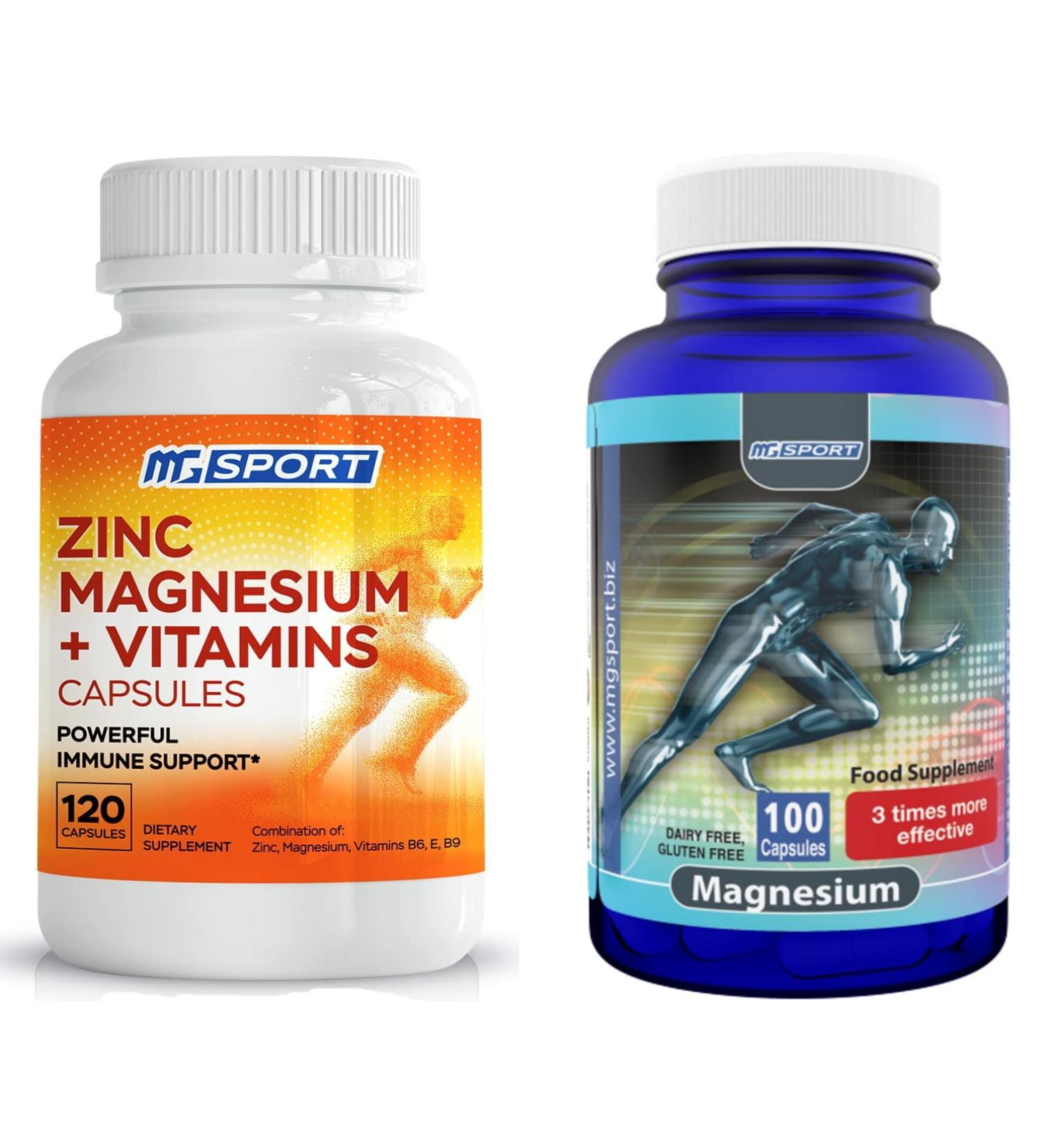 High Absorption Zinc and Magnesium Bundle (100 Count) - for Leg Cramps, Sore Muscles, Immune Support, and Recovery - with Vitamin B6, D, and E - Buy Online on GoSupps.com