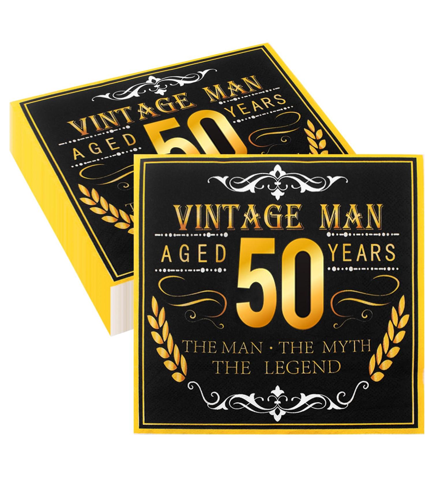 Vintage Black Gold 50th Birthday Napkins - 40 Pack Disposable Cocktail Napkins for Men s 50s Party Decorations - Buy Online on GoSupps.com