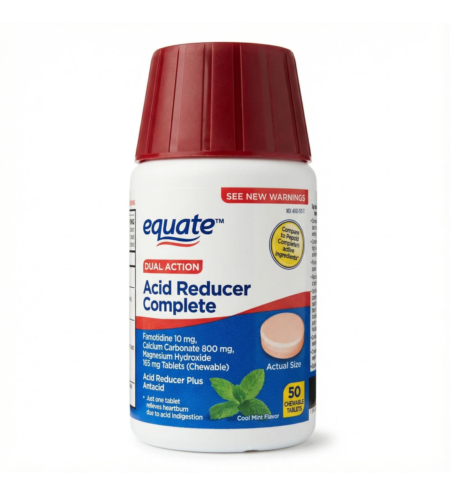 Dual Action Acid Reducer Complete Antacid Tablets Chewable 50 Count Acid Reducer and Antacids Famotidine 10mg Heartburn and Acid Indigestion Relief Mint Flavor Gluten Free - Buy Online on GoSupps.com