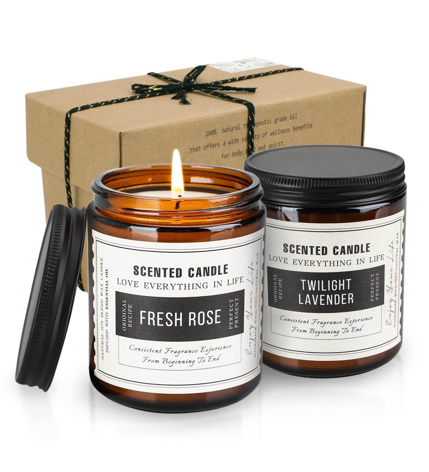 2 Pack Aromatherapy Amber Jar Candles Sandalwood Rose, Lavender Scented - Rustic Home Decor - Natural Soy - Ideal Gifts for Mom - Buy Online on GoSupps.com