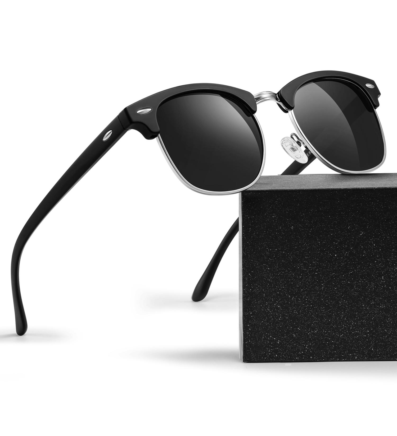 GLAPEAME Polarized Sunglasses for Men & Women - Retro UV400 Protection - Perfect for Outdoor Camping & Trips - Stylish Sand Black & Silver Frames - Buy Online on GoSupps.com