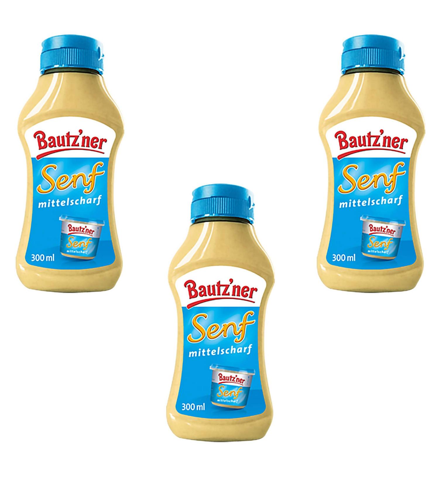 Bautzner Senf mittelscharf 3er Set (3x300ml) 900ml in Squeeze Flasche