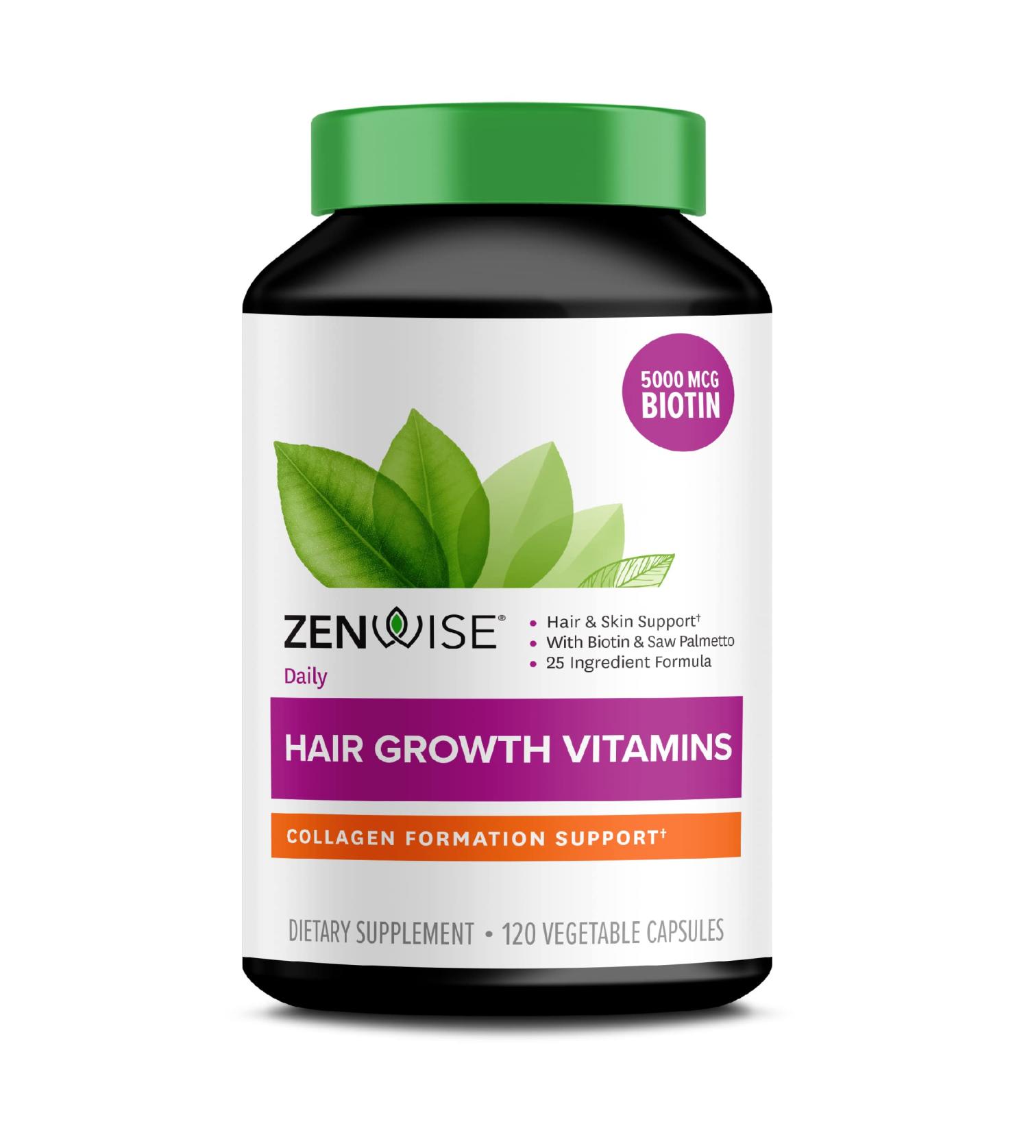 Zenwise Health Daily Hair Growth Vitamins - 120 Veg Capsules for Stronger, Thicker Hair - Buy Online on GoSupps.com