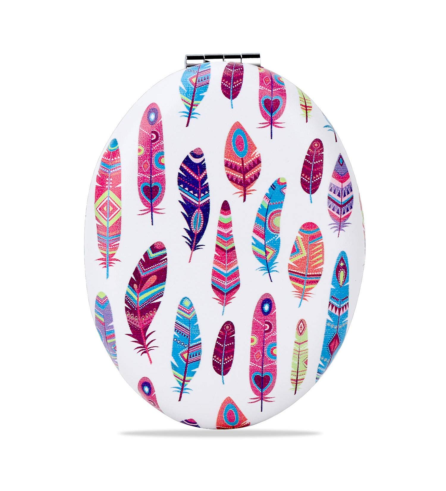YTZJ Shatterproof Compact Mirror for Travel, Double-Sided Oval Makeup Mirror with Distortion-Free Feather Pattern - Perfect for Women and Girls - Buy Online on GoSupps.com