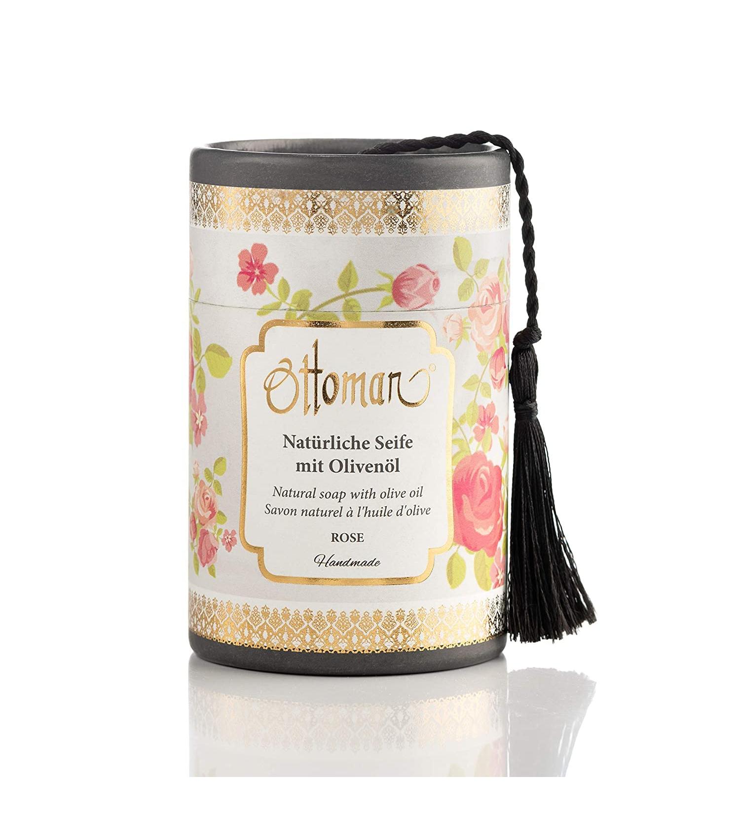 Cristalray Ottoman Natural Handmade Soap with Olive Oil in Cylindrical Tin - Pink - Set of 4 x 75g