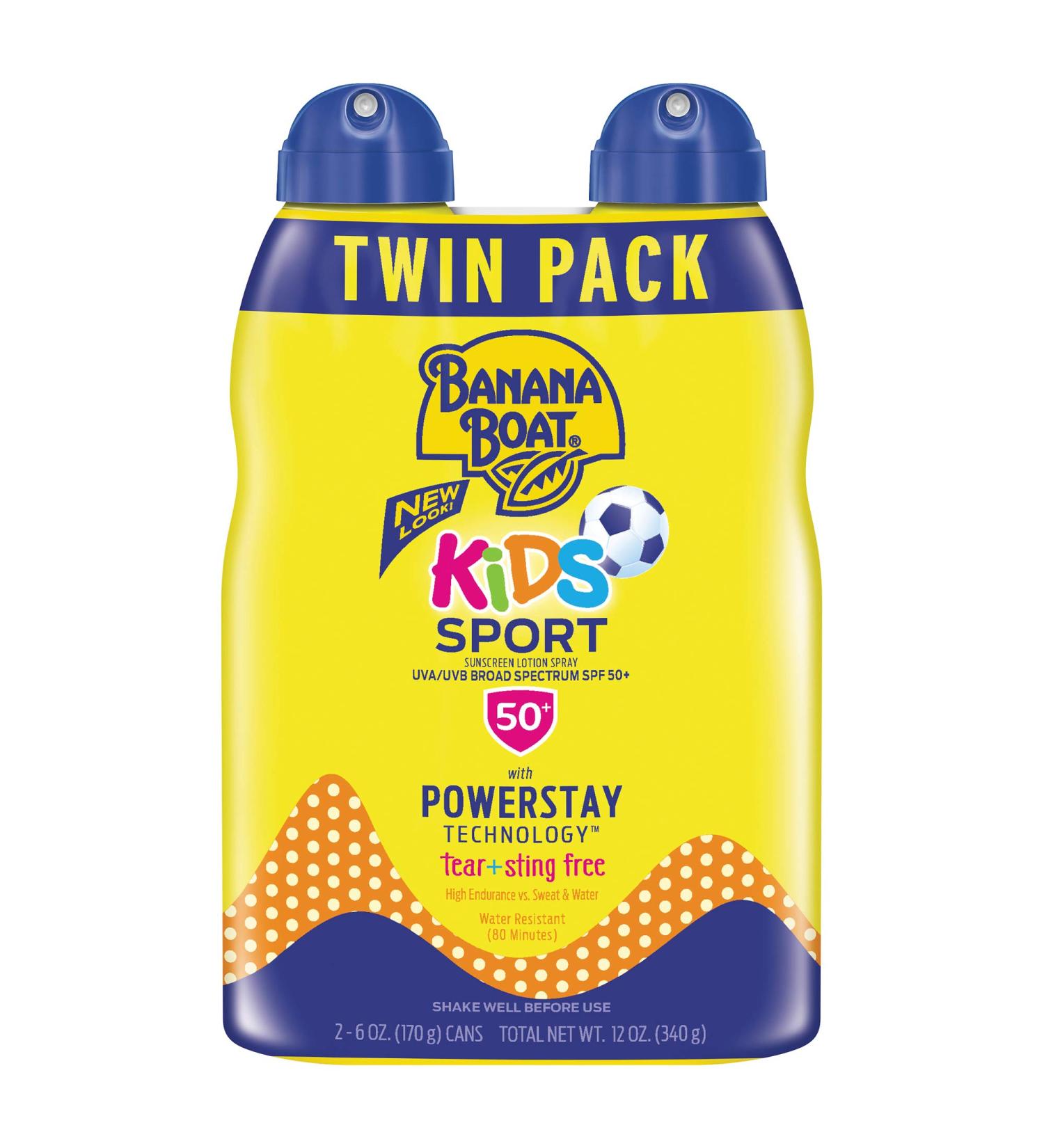 Banana Boat Kids Sport Sunscreen Spray SPF 50 - Twin Pack | Sting-Free, Tear-Free, Reef Friendly | Broad Spectrum Protection | 6oz - Buy Online on GoSupps.com