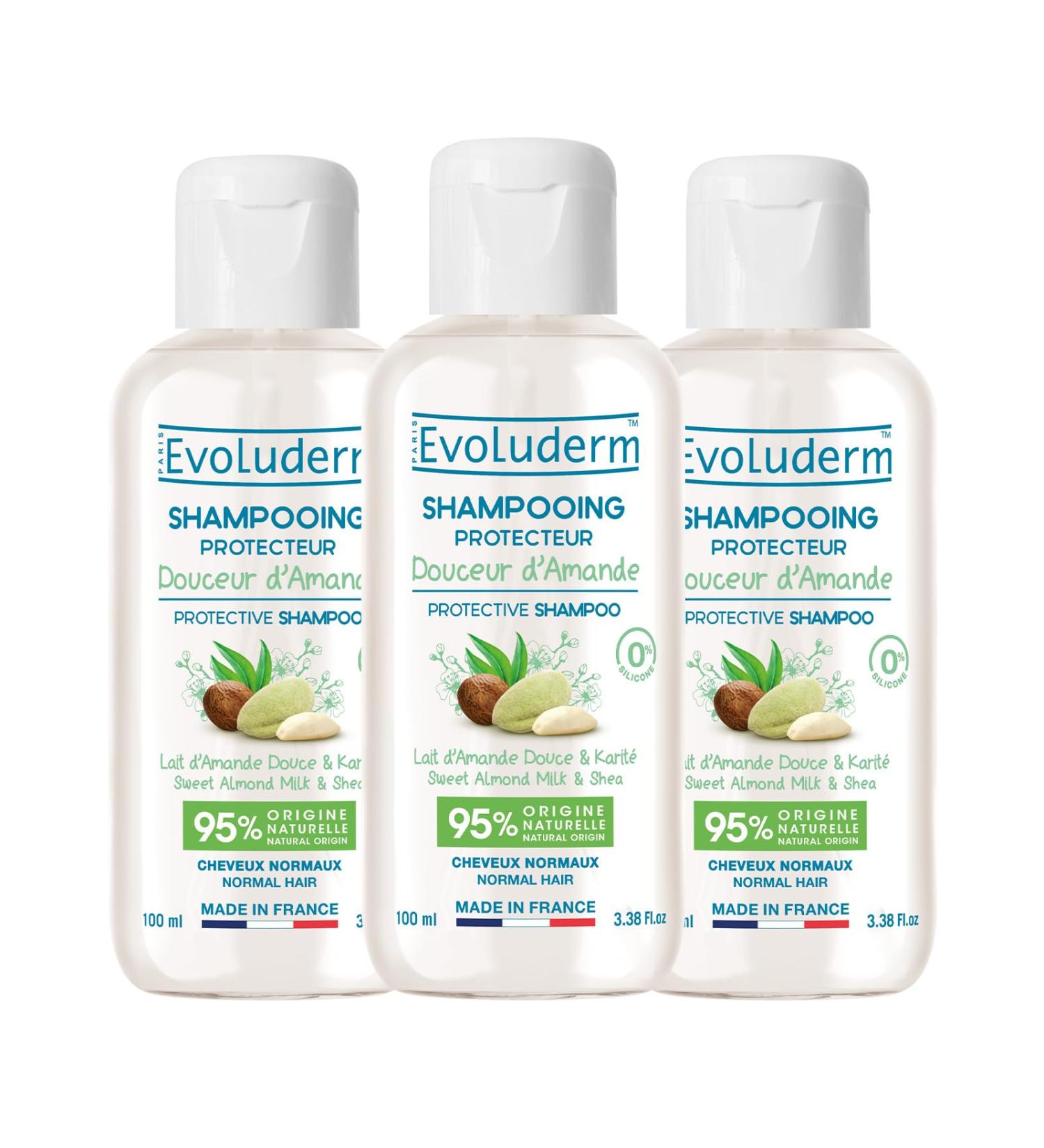 EVOLUDERM Almond Softness Protective Shampoo 100 ml 95% Natural Origin Vegan Made in France Pack of 3 x 100 ml - Buy Online on GoSupps.com