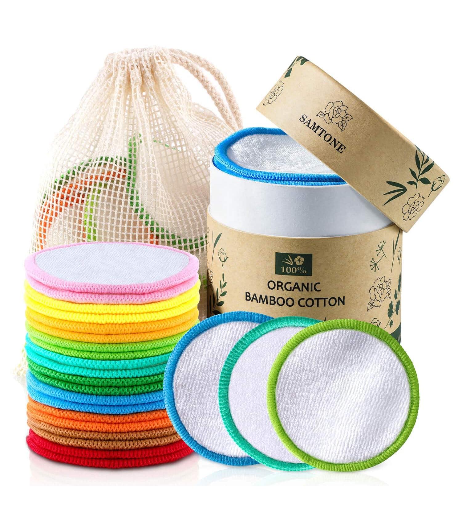 Samtone Reusable Makeup Remover Pads 20 Pack with Laundry Bag - Organic Face Cleansing Rounds for Toner - Washable Eco-Friendly Bamboo Cotton Pads (8cm) - Buy Online on GoSupps.com