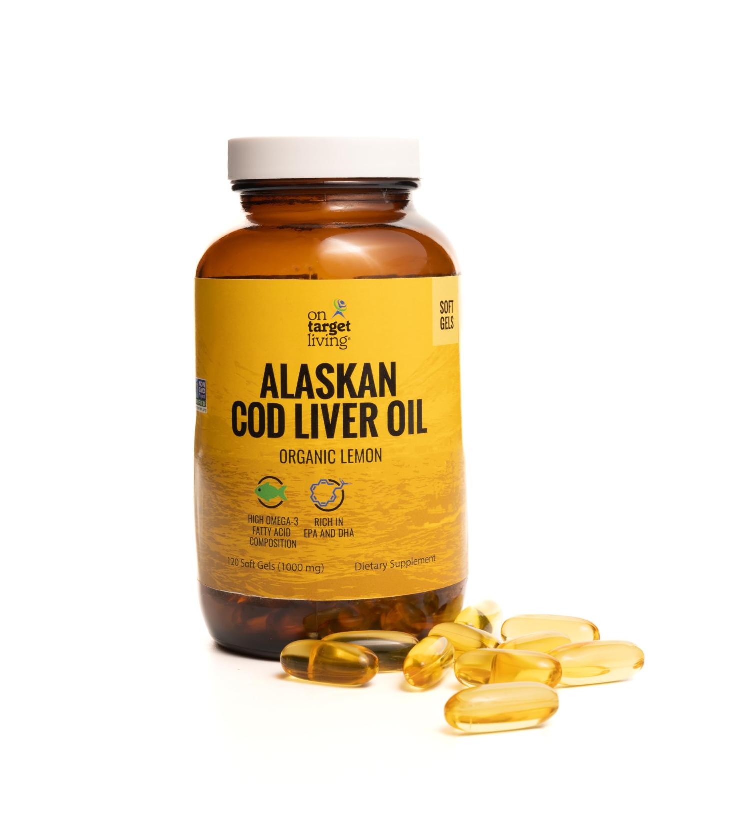 On Target Living Alaskan Cod Liver Oil 120 Soft Gels | Line Caught in The USA | Naturally Occurring Vitamin D | Rich in Omega 3 DHA/EPA - Buy Online on GoSupps.com