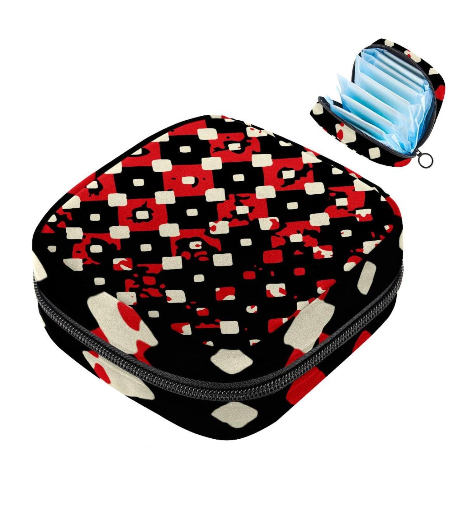 Stylish Menstruation Bag with Zipper | Women's Napkin & Tampon Collection Bag in Black & Red Pattern - Perfect for Girls & Women - Buy Online on GoSupps.com