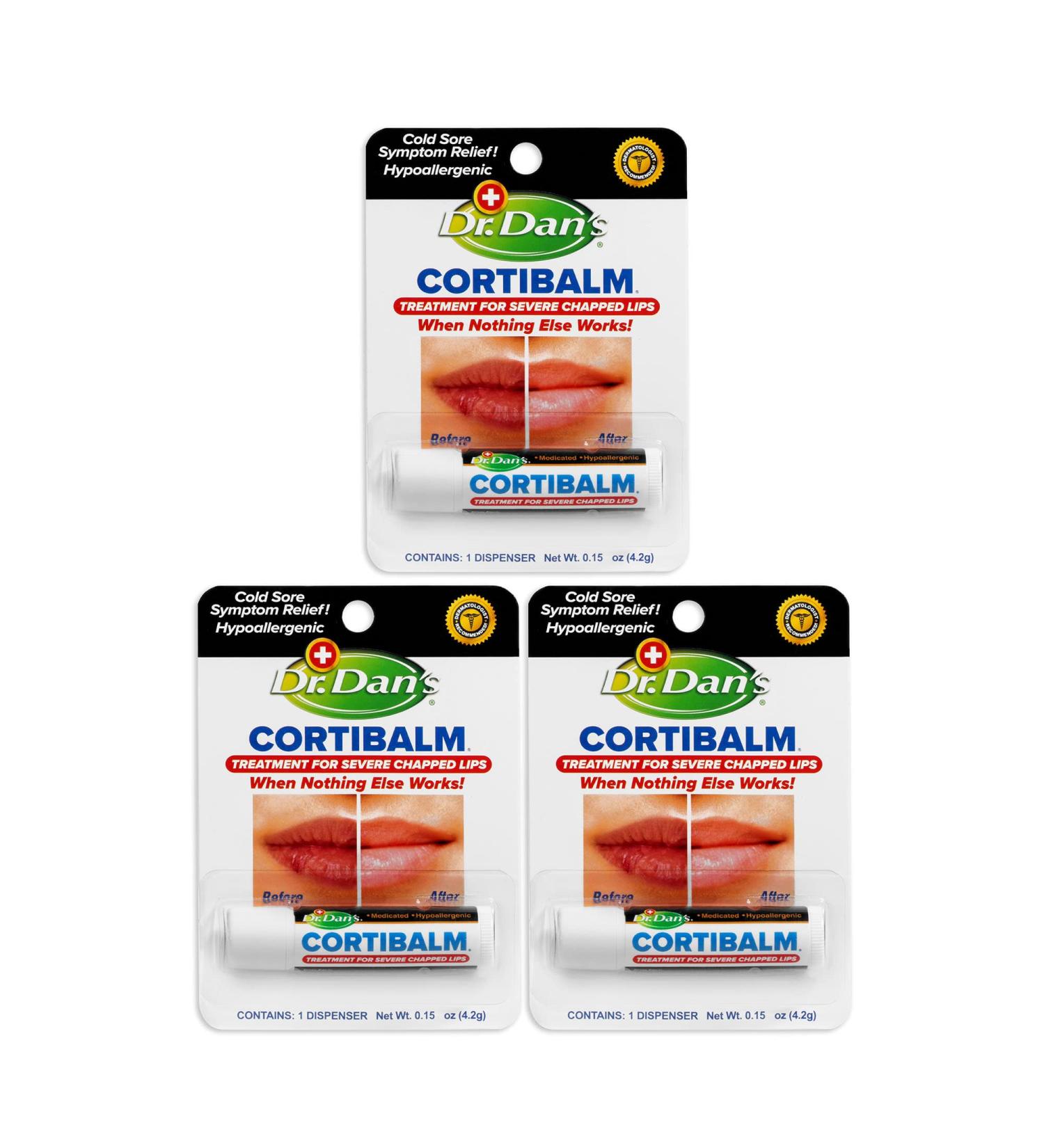 Dr. Dan's Cortibalm - 3 Pack for Severely Chapped Lips - Healing Lip Balm for Men, Women, and Children - Buy Online on GoSupps.com