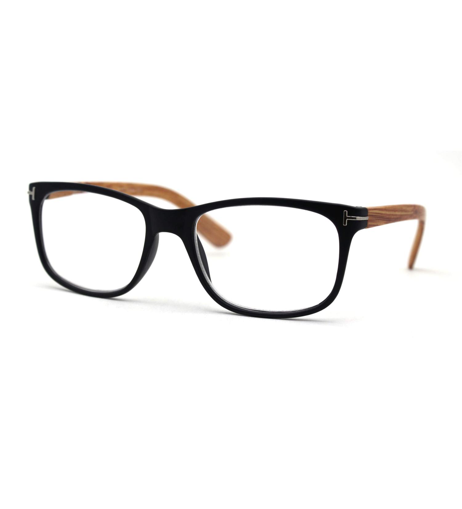 SA106 Mens Woodgrain Arm Rectangle Reading Glasses - Matte Black +1.25 | Stylish & Comfortable Eyewear for International Shipping - Buy Online on GoSupps.com
