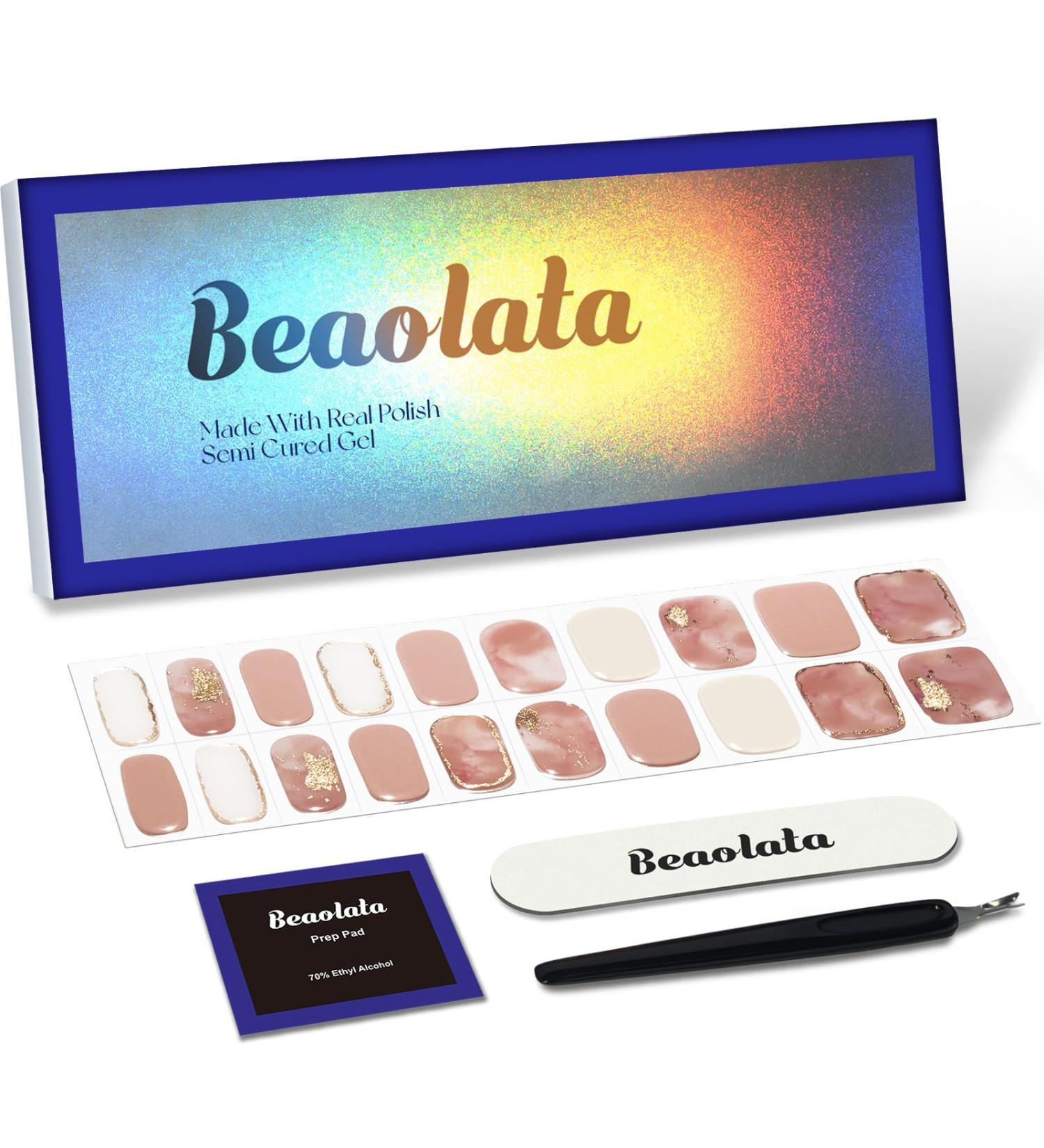 Buy Semi Cured Gel Nail Strips - Long Lasting Nail Polish Stickers with UV Light | 20 Salon Quality Wraps - Bunch of Dry Rose - Buy Online on GoSupps.com