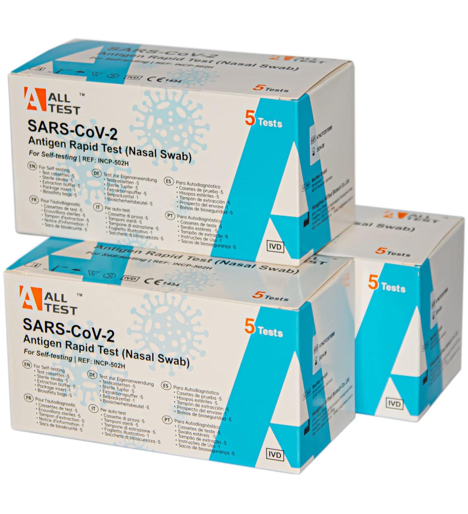 3x 5 Nasal Antigen Lay Test - CE 1434 Self-Test for COVID-19 & Omicron Variant - Fast International Shipping - Buy Online on GoSupps.com