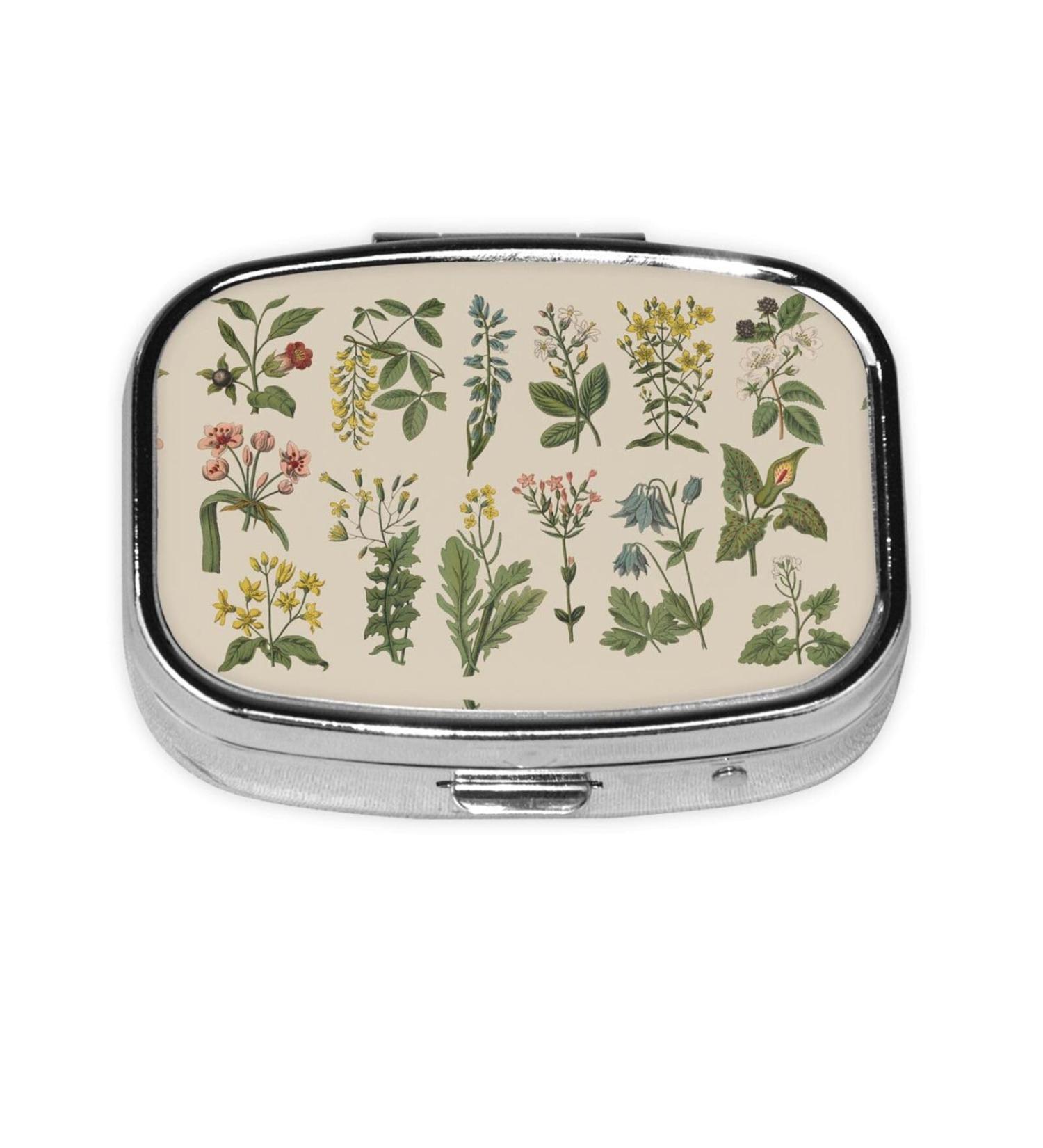 Flower Herbs Pill Box - Portable 2 Compartment Organizer for Vitamins & Medicine | Travel-Friendly Pill Case for Purse & Pocket - Buy Online on GoSupps.com